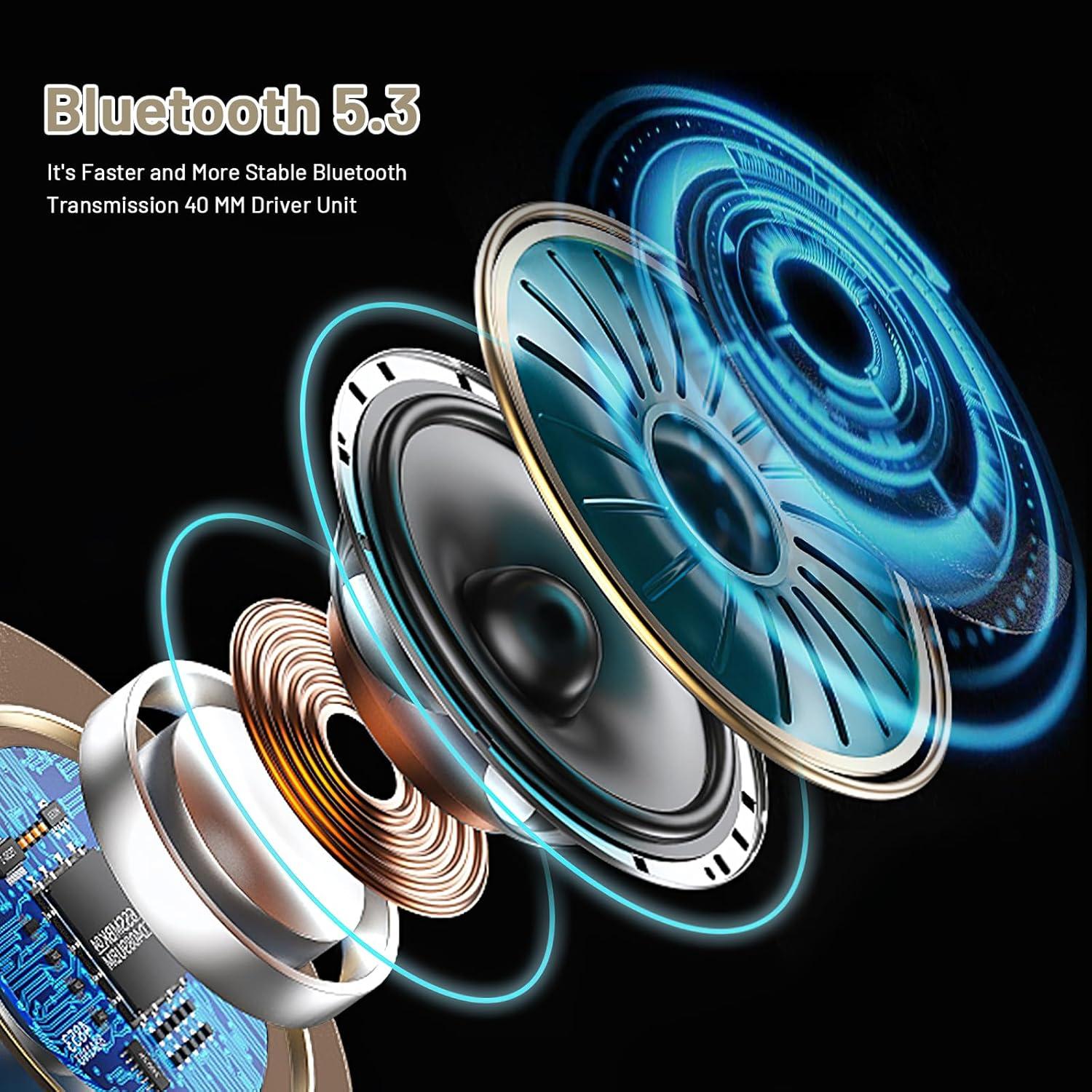 IFECCO Bluetooth Headphones Over Ear,Wireless Noise Canceling Headphones with Microphone,Foldable HiFi Stereo Bluetooth Headset with Soft Protein Earpads for Travel,Home,Office (Pink)