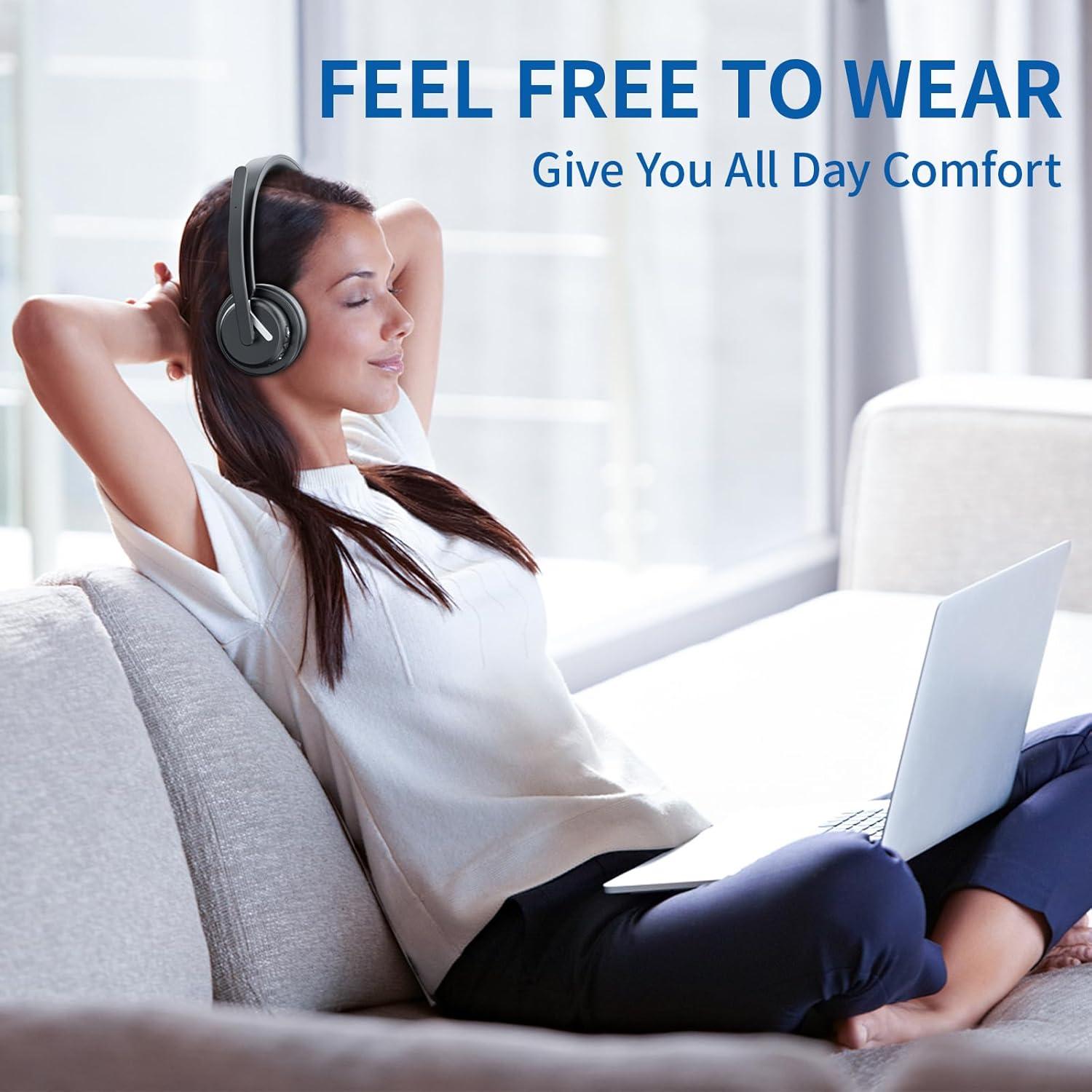 Wireless Headset with Mic for Work, Bluetooth 5.3 Headset with AI Noise Cancelling Microphone & Call Reminder, Wireless Headphone with Voice Assistant for PC/Computer/Remote Work/Call Center/Zoom