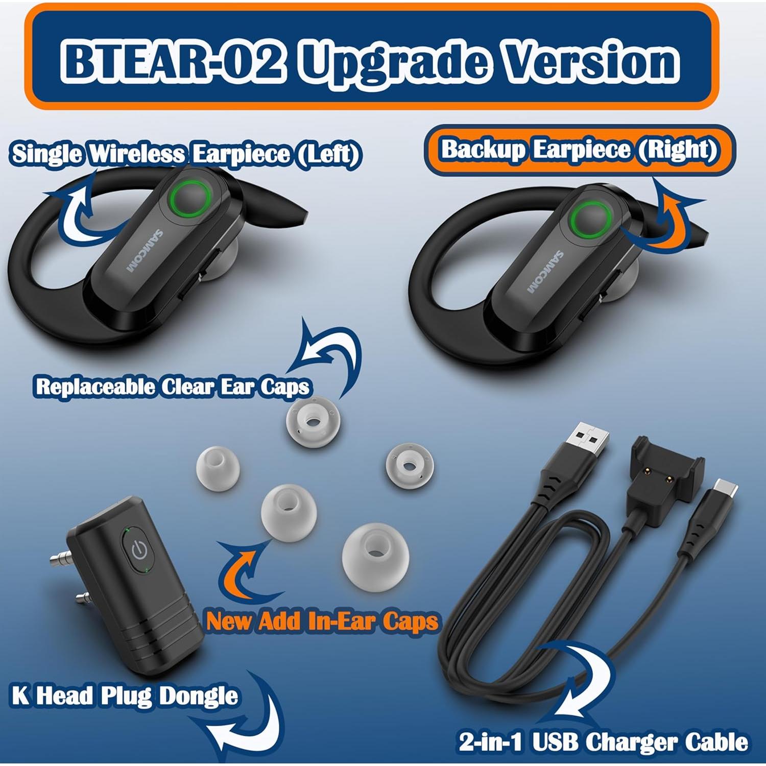 Auricular Inalámbrico SAMCOM BTEAR-02 con Micrófono PTT