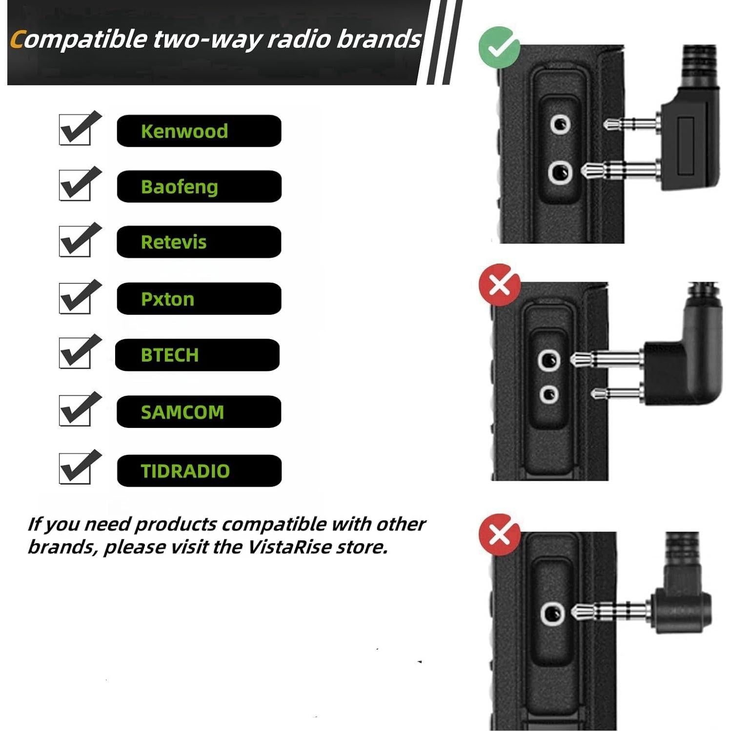 Paquete de 2 Auriculares Walkie Talkie VistaRise Tipo K