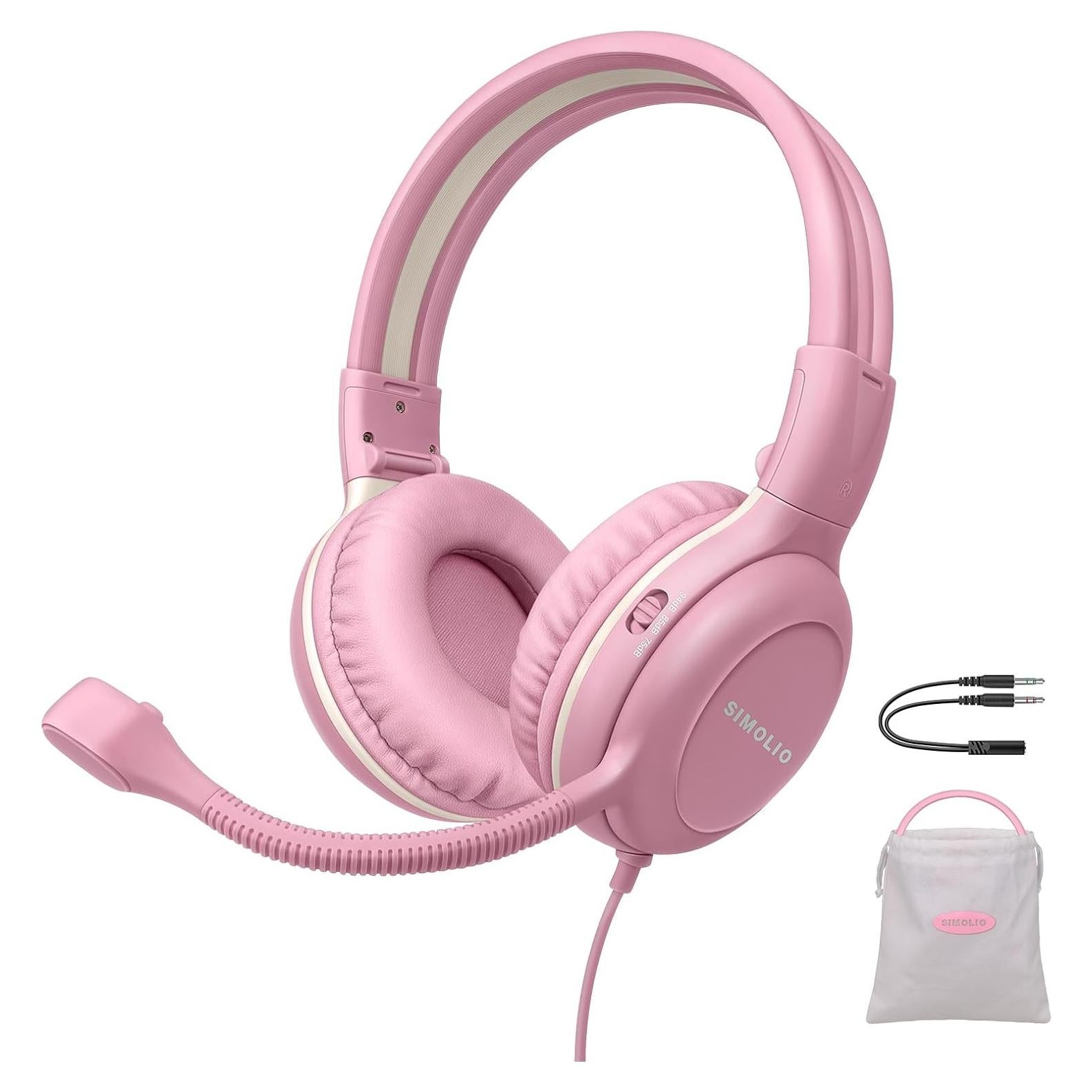 Auriculares SIMOLIO Rosa para Niños con Micrófono 75/85/94 dB