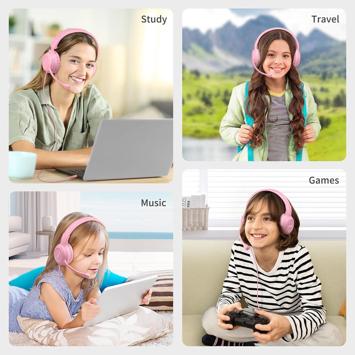 Auriculares SIMOLIO Rosa para Niños con Micrófono 75/85/94 dB