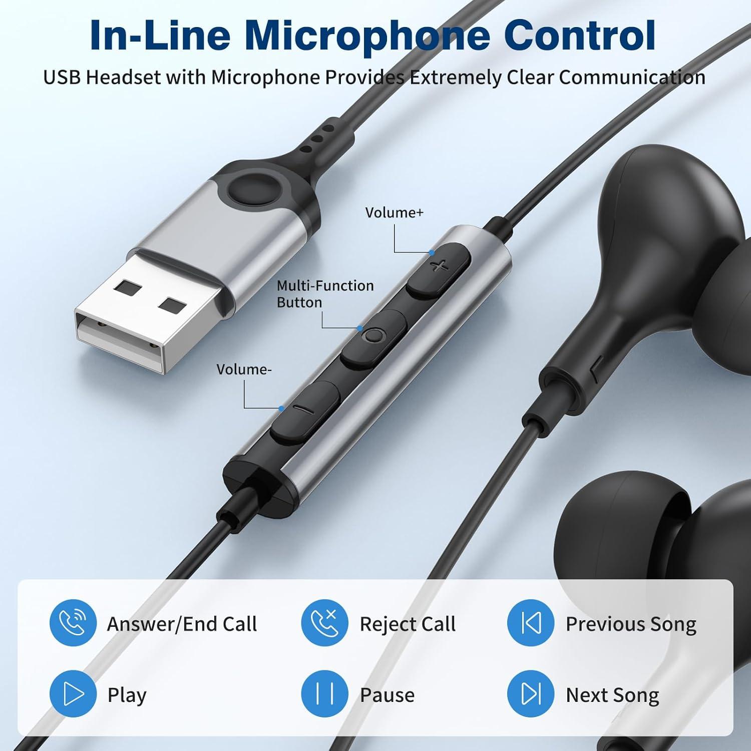Auriculares USB-A ACANDYA con micrófono 2.3m para PC