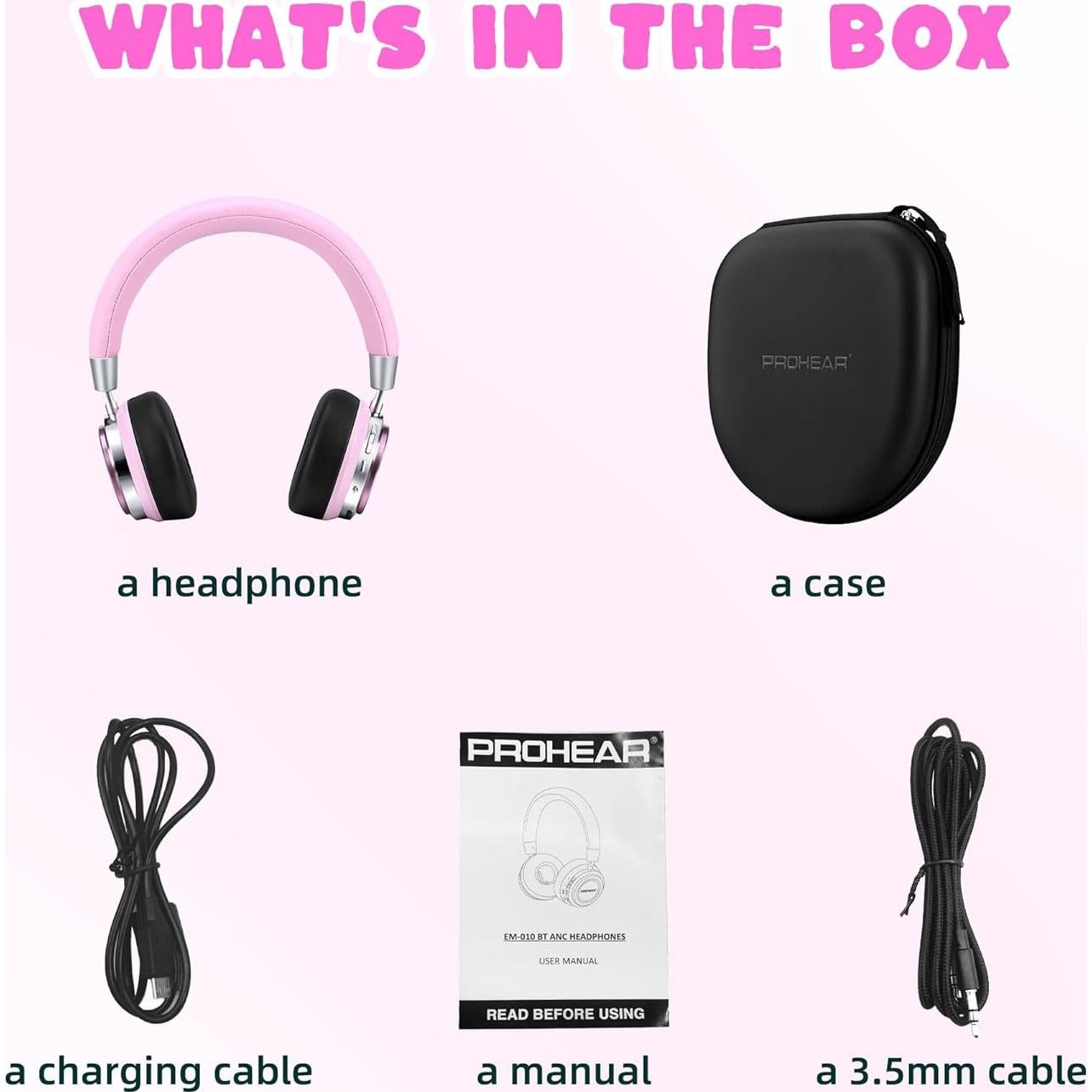 Auriculares PROHEAR 010 Rosa para Niños - Bluetooth, ANC, 50H