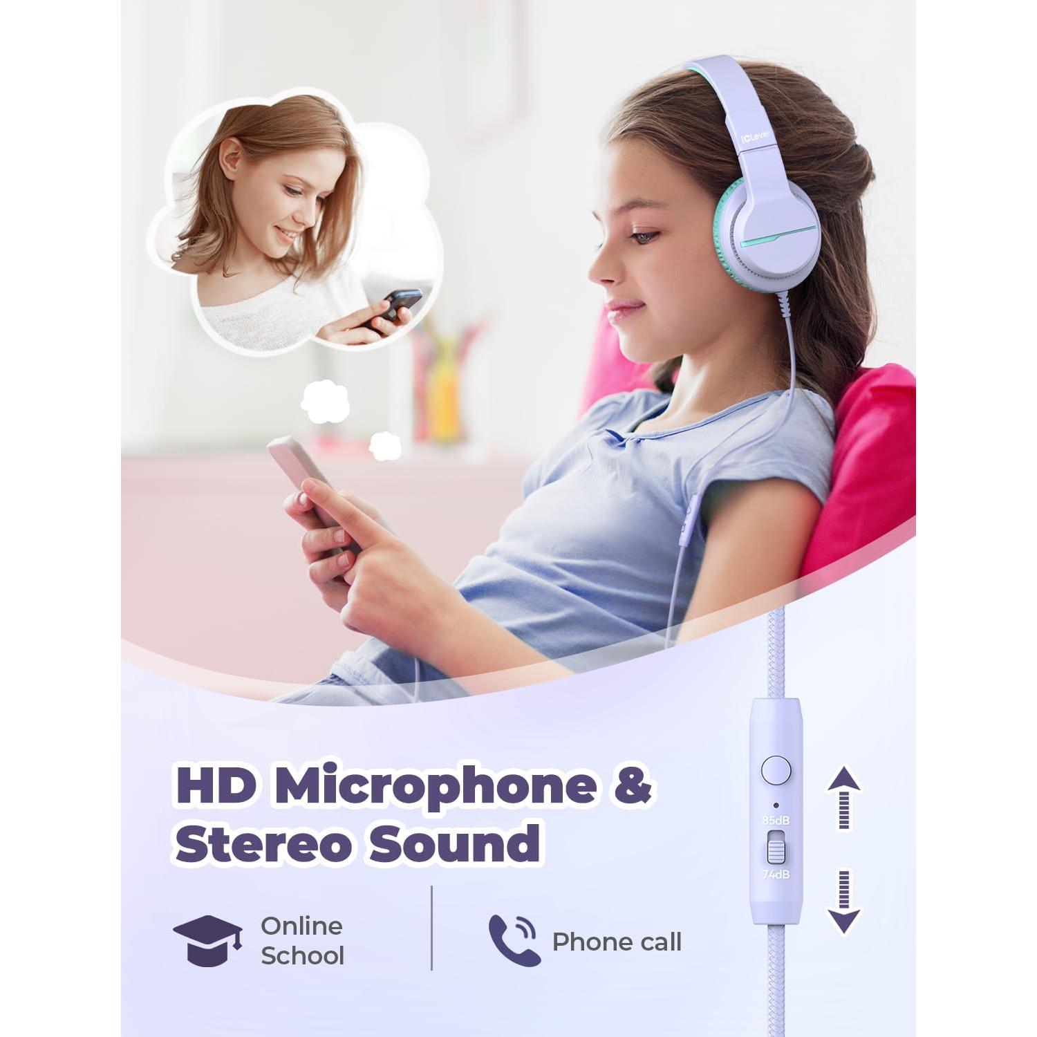 Auriculares iClever HS19 para Niños con Micrófono Púrpura