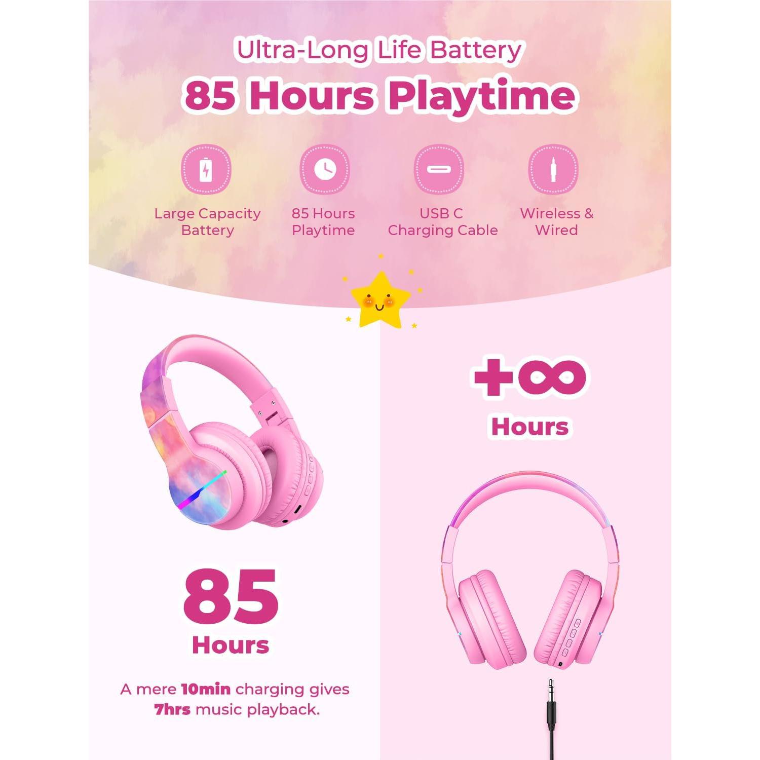 Auriculares Bluetooth iClever BTH12 Niños Rosa Tie-dye 85H