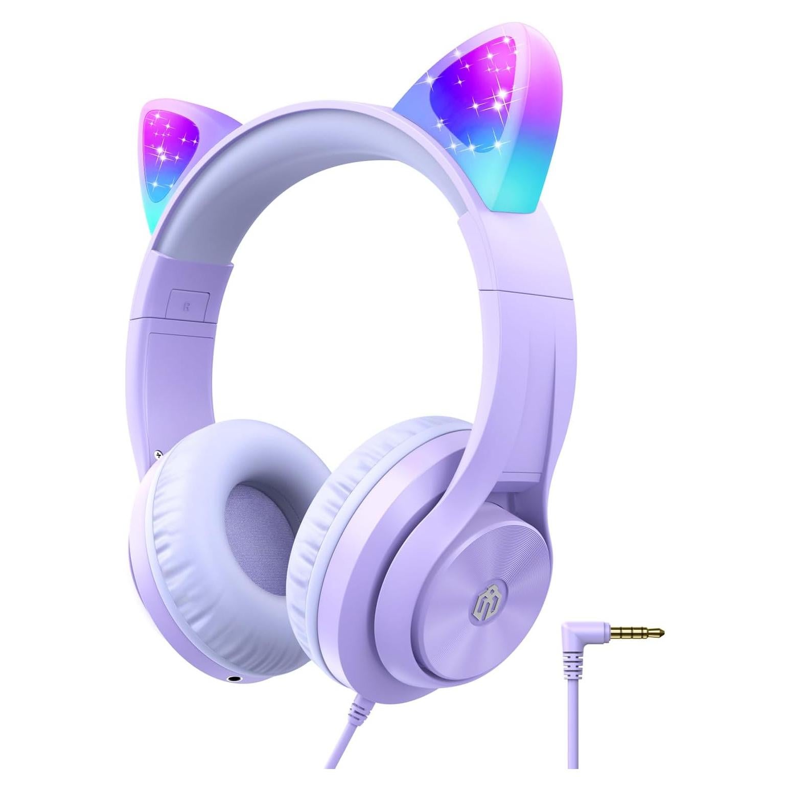 Auriculares para Niños iClever Mewow Púrpura con Luz LED