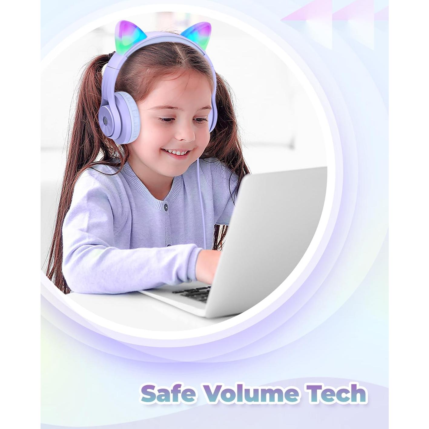 Auriculares para Niños iClever Mewow Púrpura con Luz LED