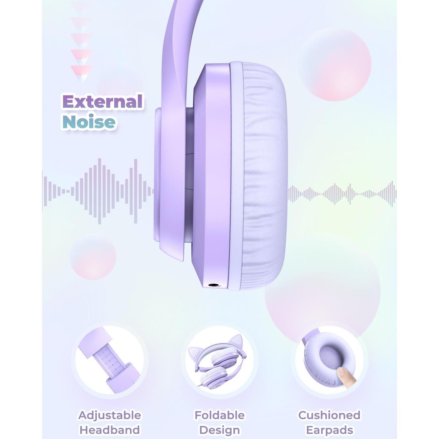 Auriculares para Niños iClever Mewow Púrpura con Luz LED