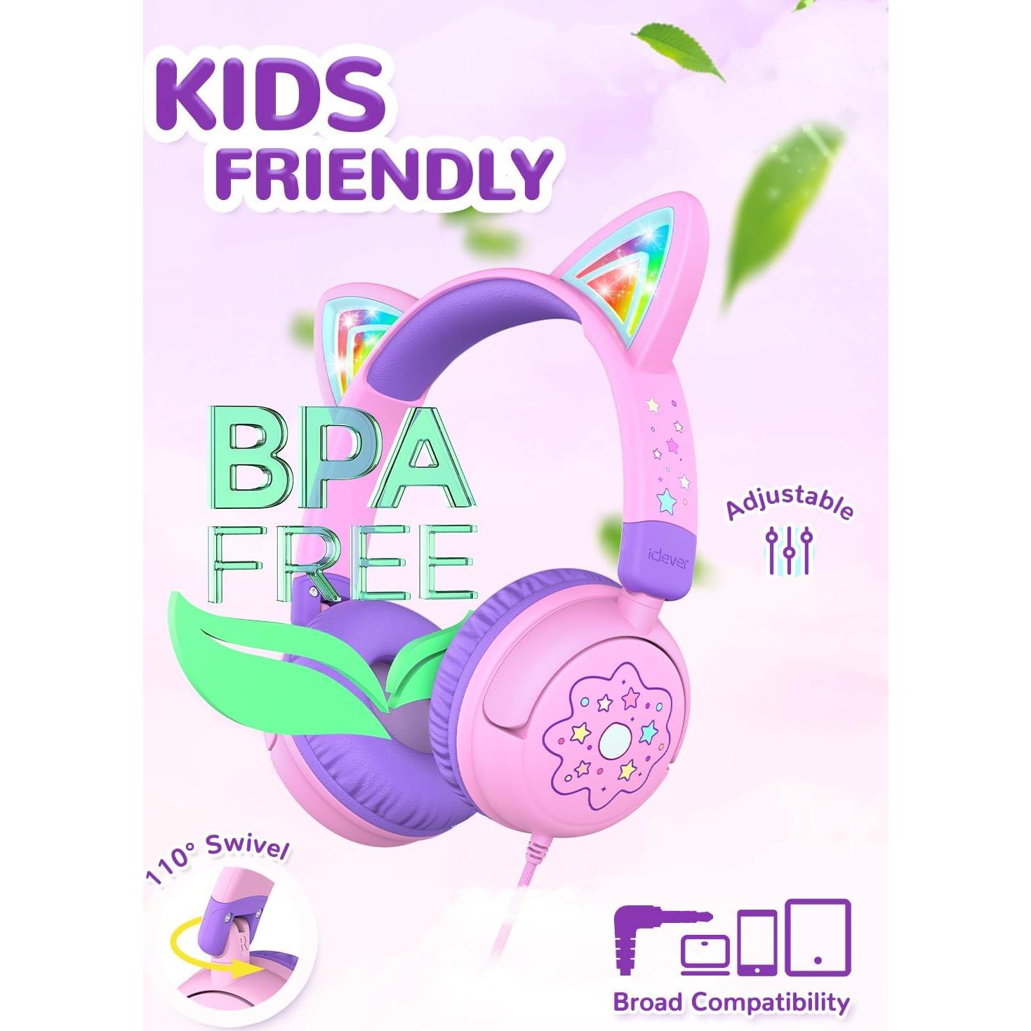 Auriculares iClever Meow Lollipop Rosa para Niños 85dBA