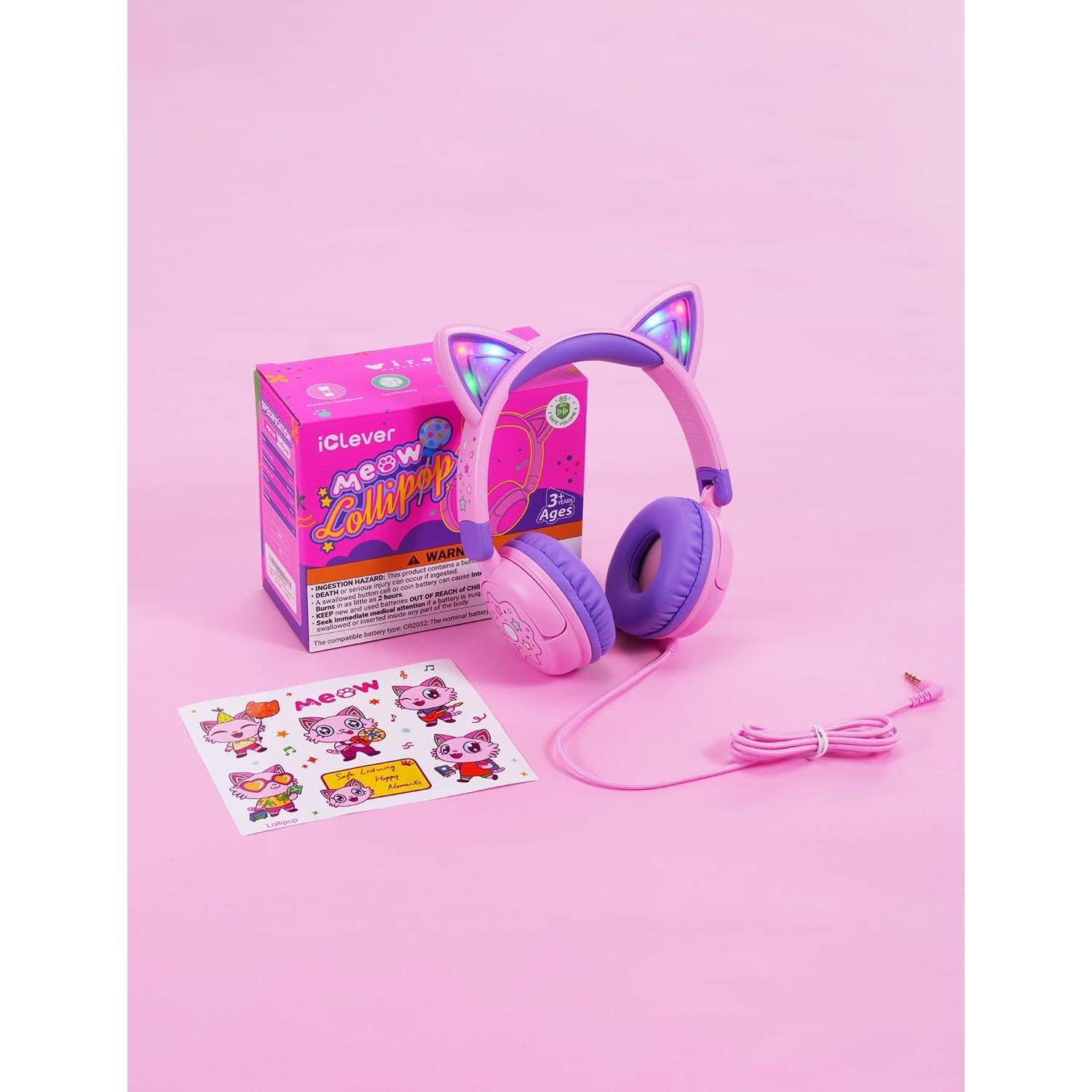 Auriculares iClever Meow Lollipop Rosa para Niños 85dBA
