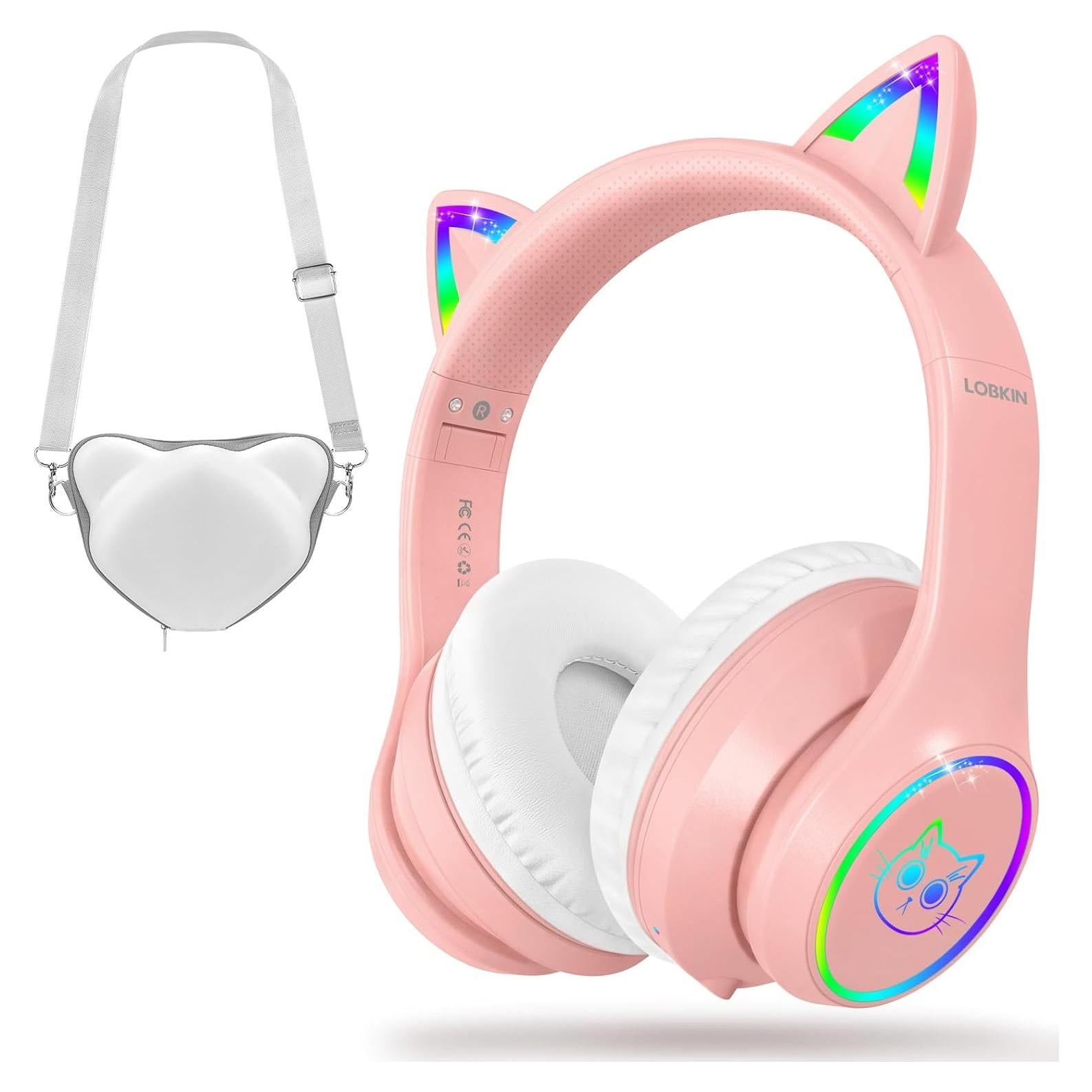 Auriculares Bluetooth 5.4 LOBKIN Niños Rosa LED RGB Plegables
