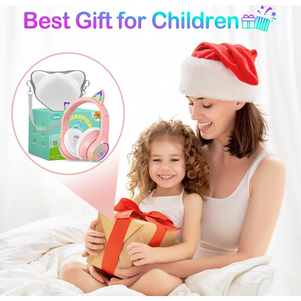 Auriculares Bluetooth 5.4 LOBKIN Niños Rosa LED RGB Plegables