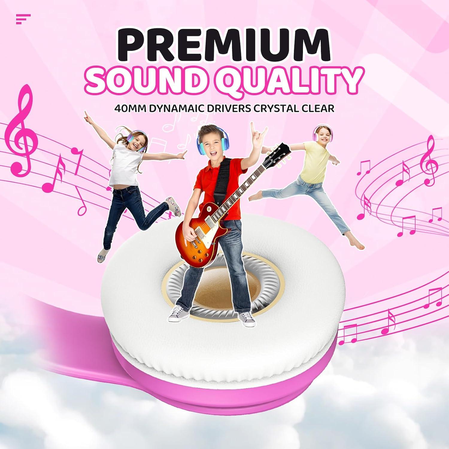 Auriculares Bluetooth JoySpark T5 para Niños Rosa 60h 85dB