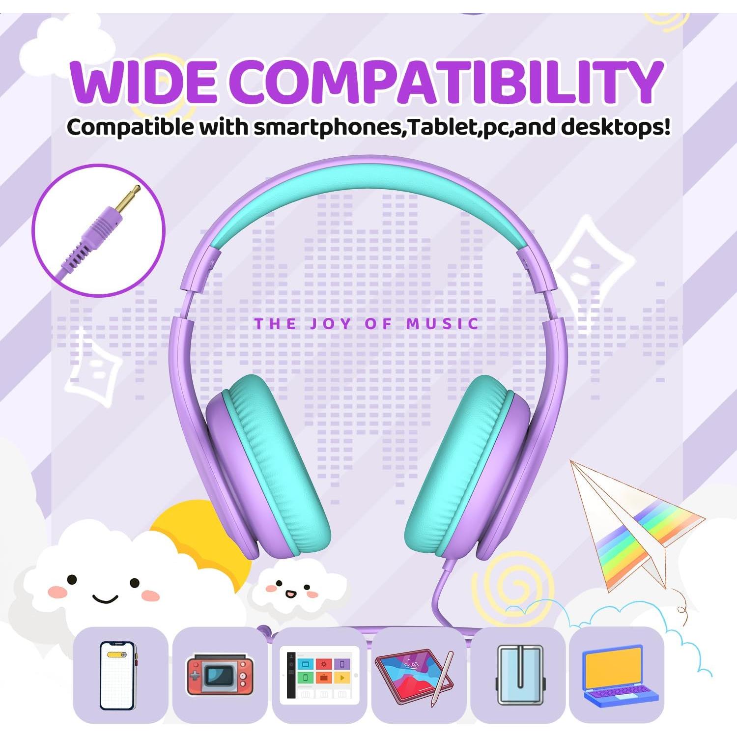 Auriculares JoySpark W5 para Niños 85dB Púrpura Ajustables