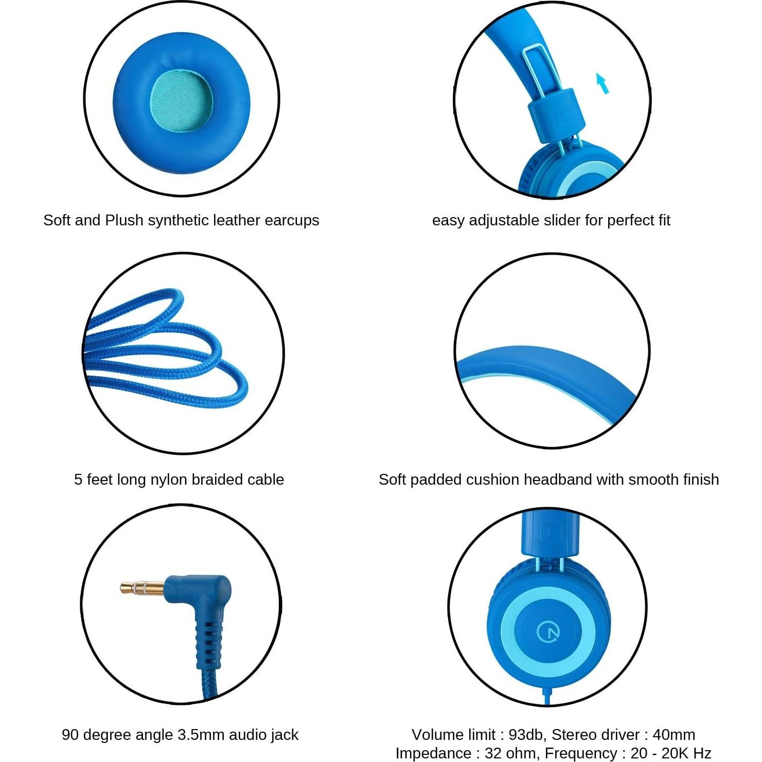 Auriculares Noot K11 Plegables para Niños 1.52m Azul Cielo