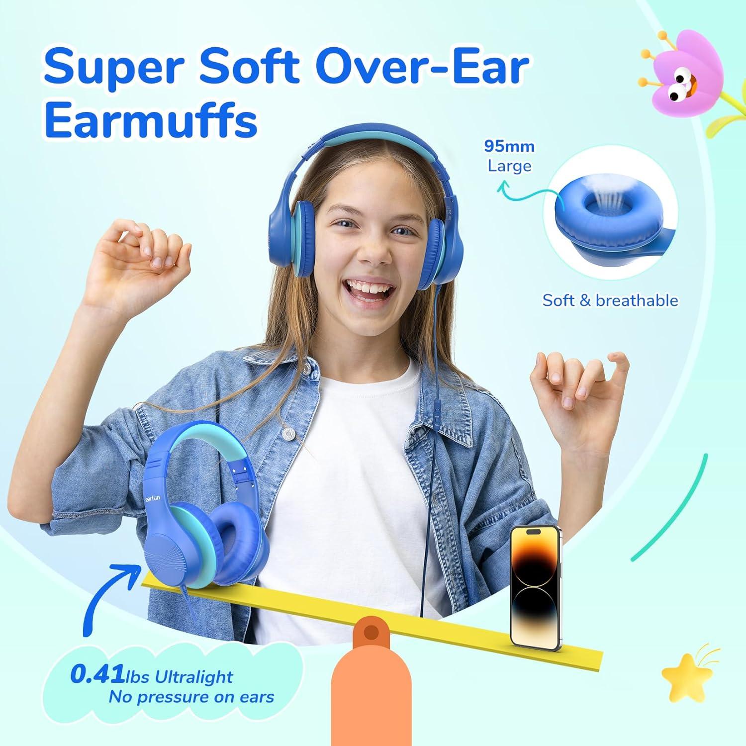 Auriculares EarFun K3 para Niños Azul, Sonido Estéreo HD, 85dB
