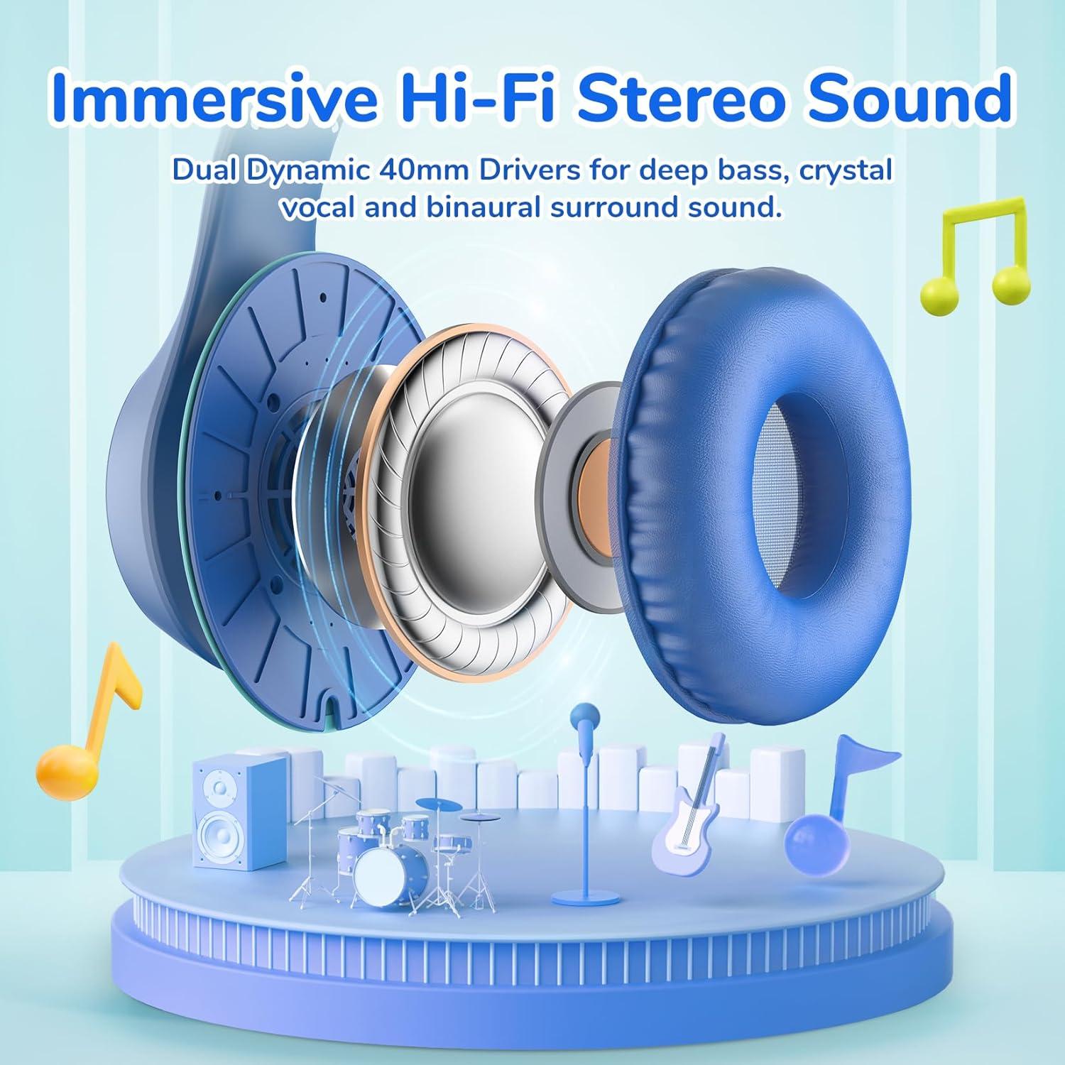 Auriculares EarFun K3 para Niños Azul, Sonido Estéreo HD, 85dB