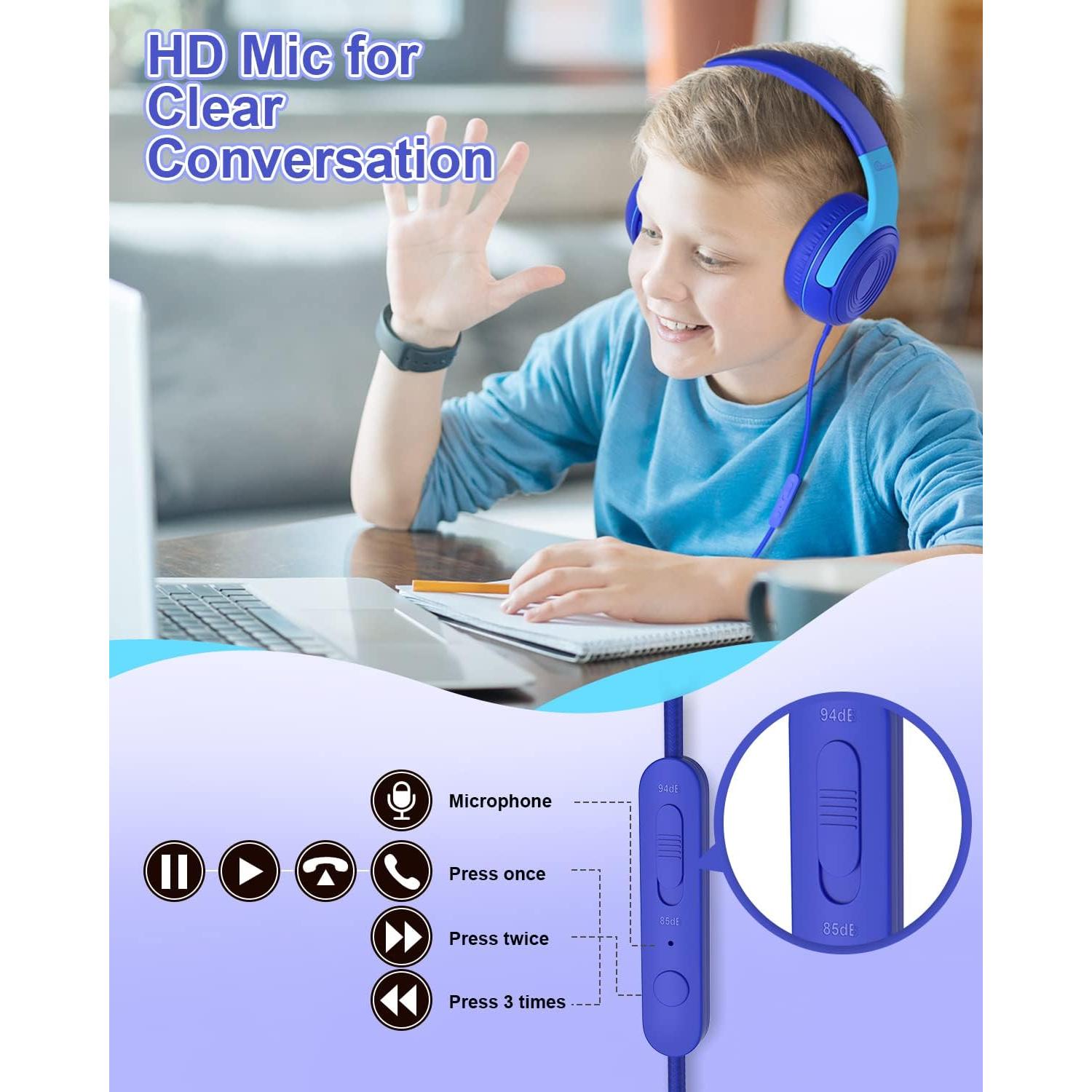 Auriculares para Niños ELECDER S8 con Micrófono 85dB Azul