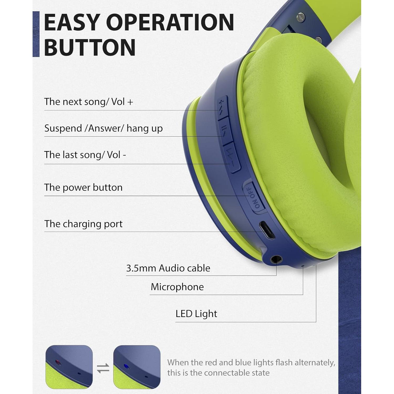 Auriculares Inalámbricos Rockpapa E7 Bluetooth 5.3 Plegables Azul Verde