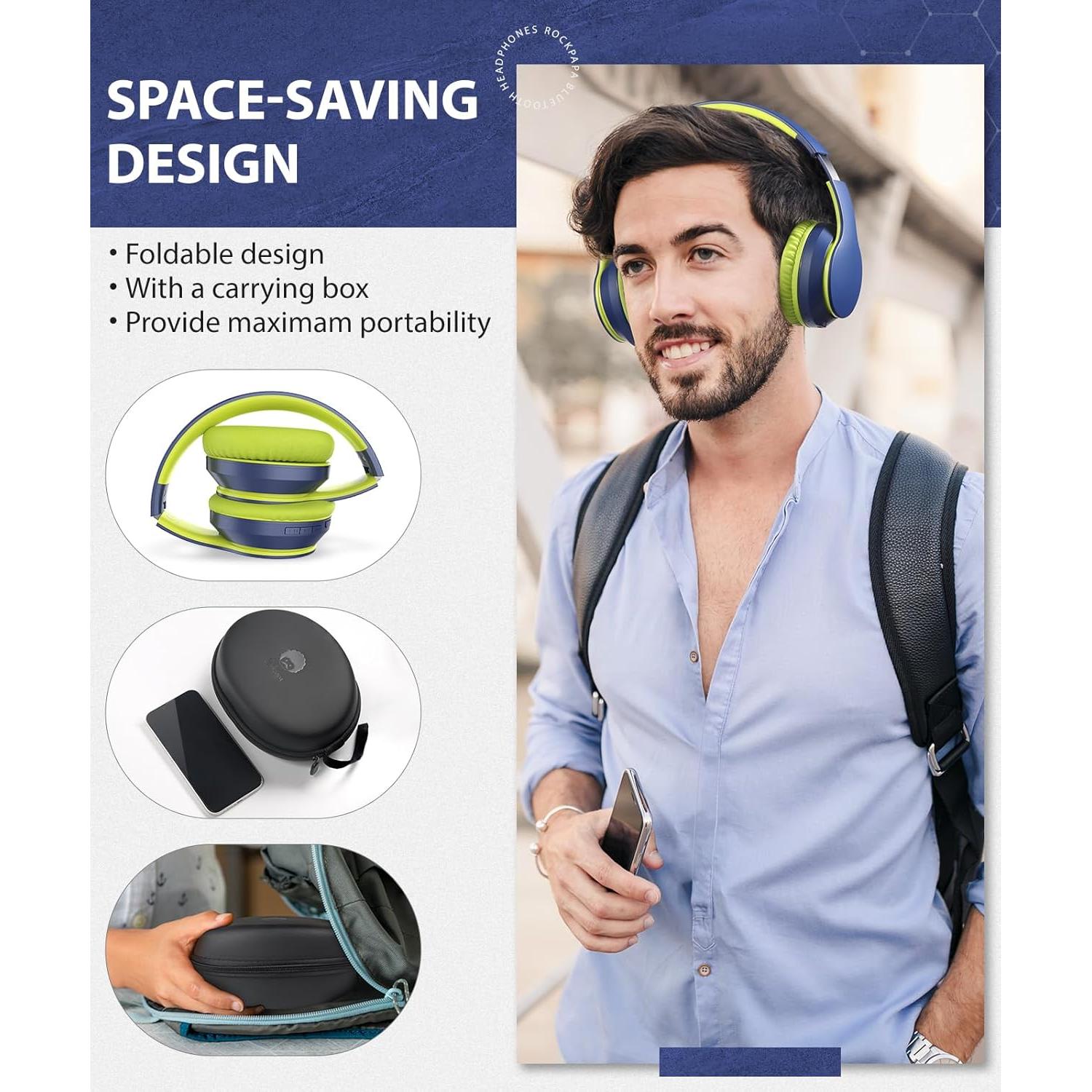 Auriculares Inalámbricos Rockpapa E7 Bluetooth 5.3 Plegables Azul Verde