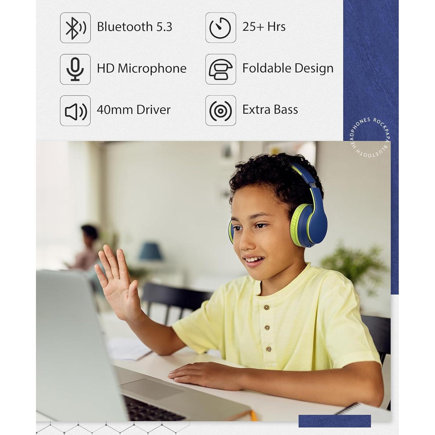 Auriculares Inalámbricos Rockpapa E7 Bluetooth 5.3 Plegables Azul Verde