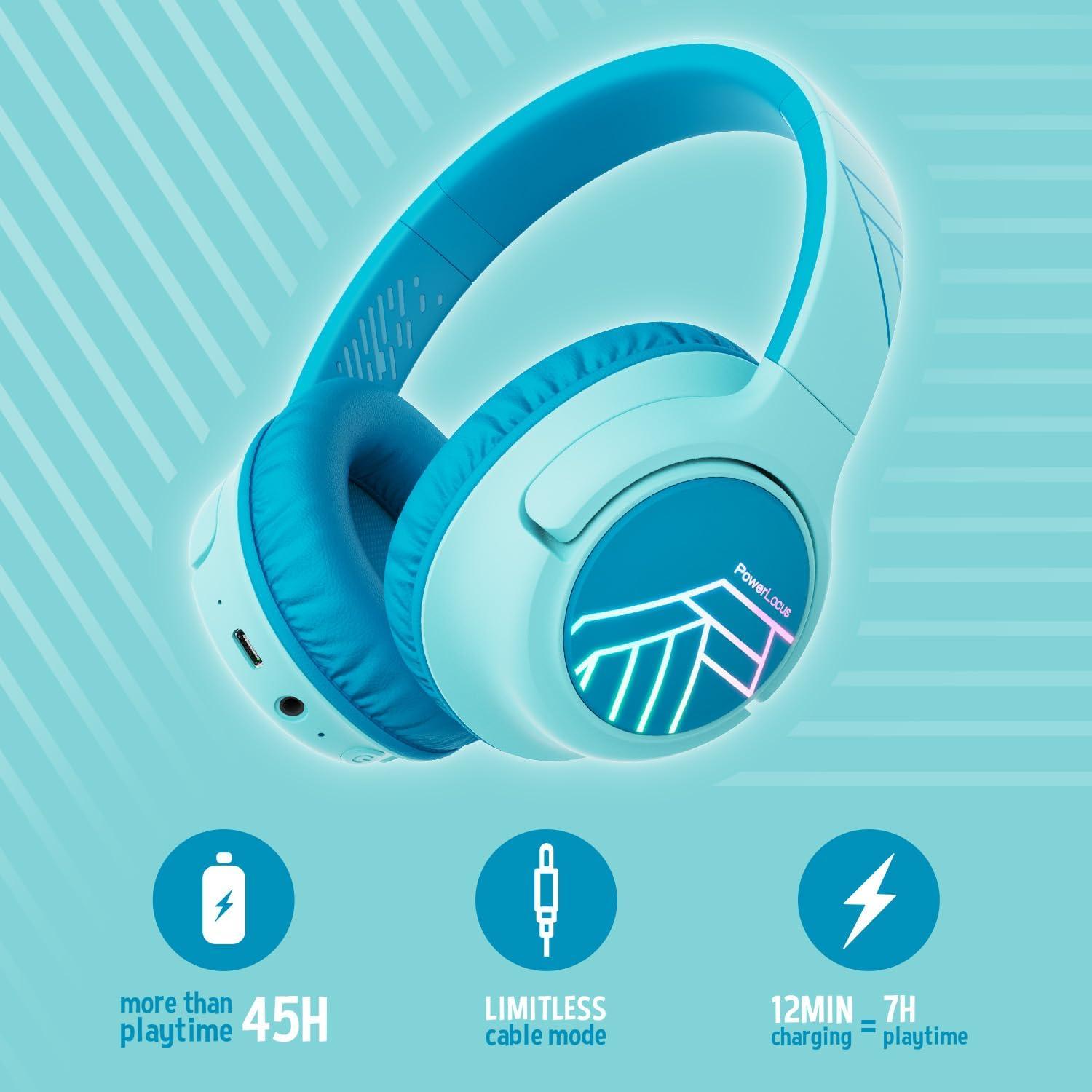 Auriculares Inalámbricos PowerLocus Bobo para Niños Azul - 45h, Bluetooth 5.3