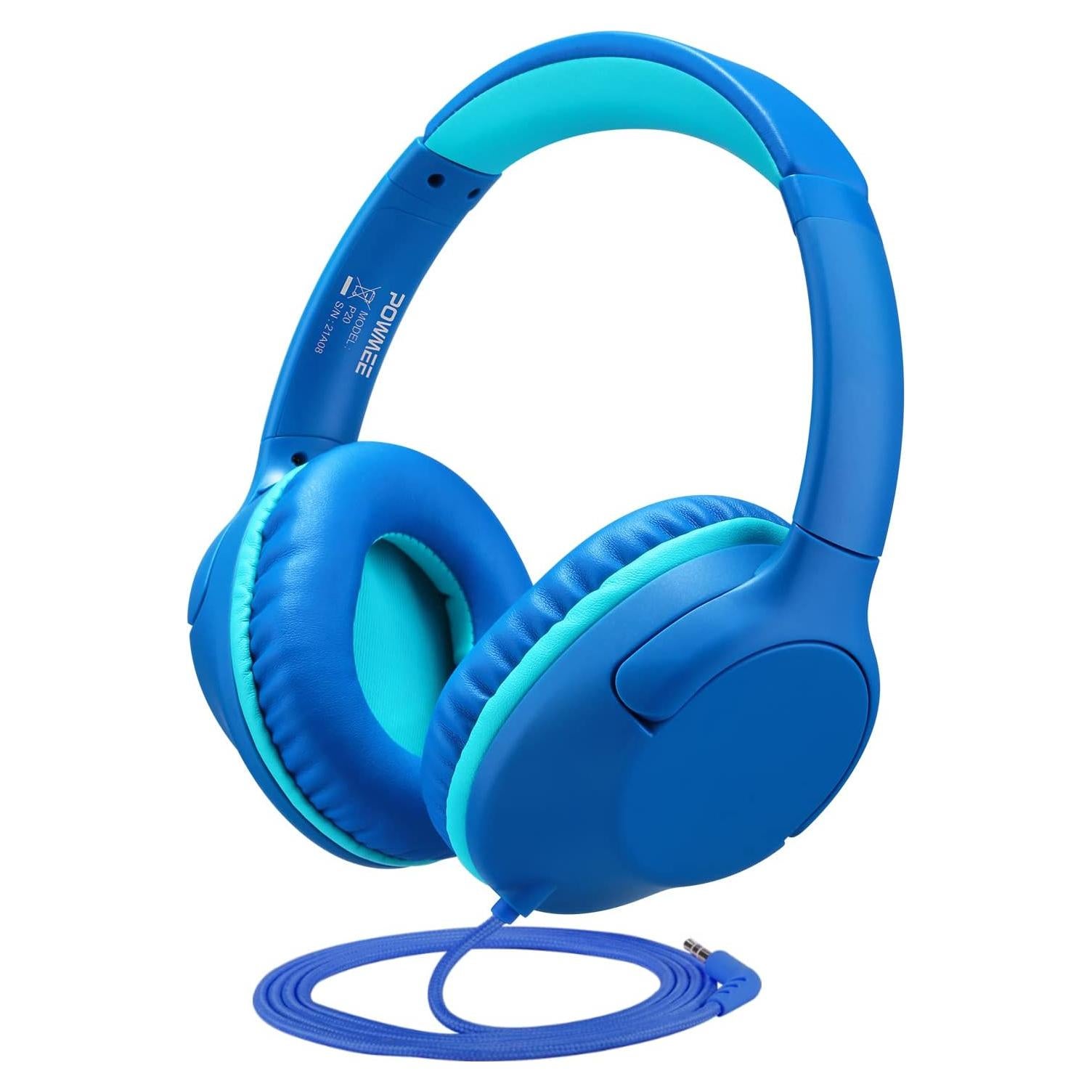 P20 Kids Headphones for School, Kids/Teens/Boys/Girls with Safe 94dB Volume Limited, 3.5mm Jack Wired Cord Over-Ear for Fire Tablets/Travel/PC/Phones(Blue)