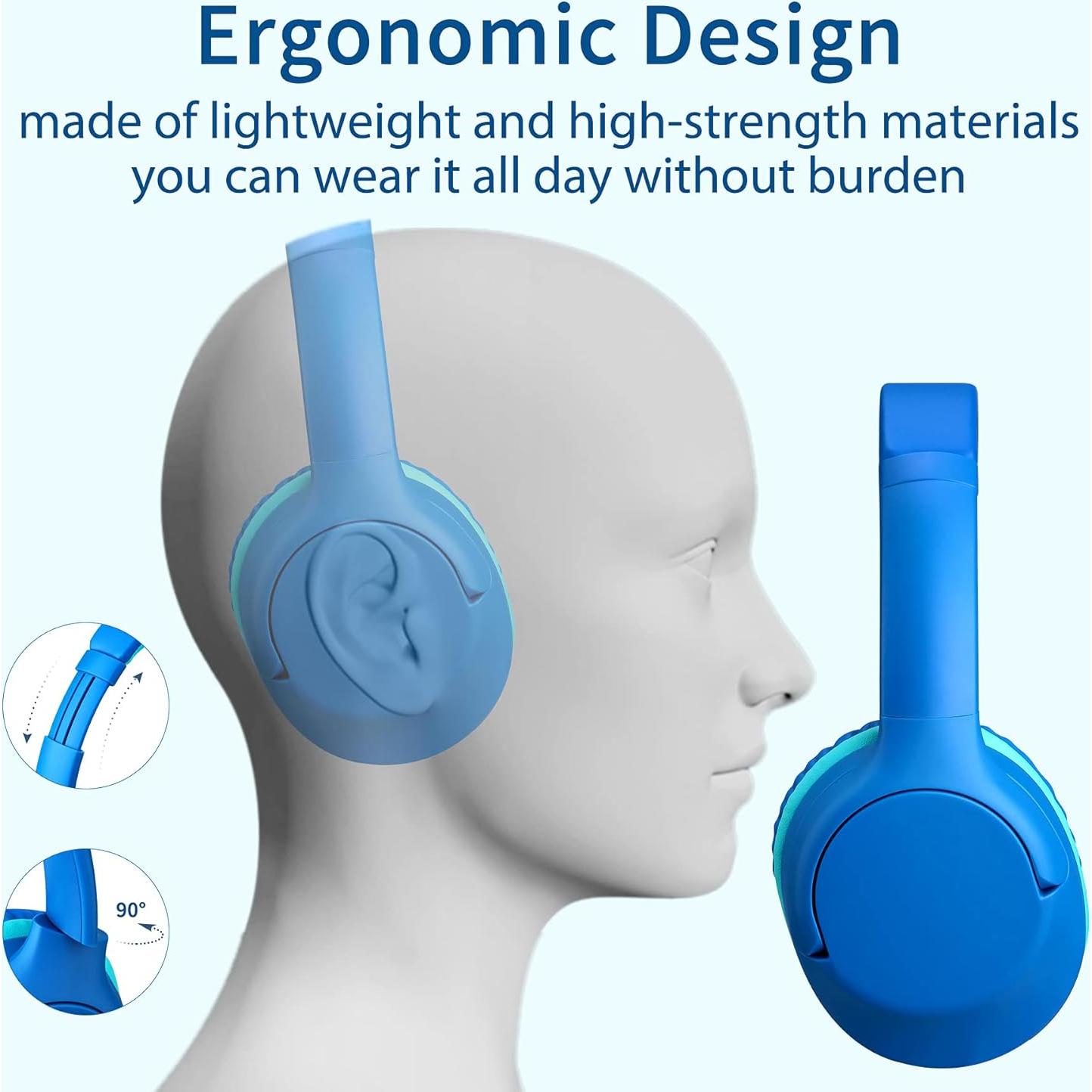 P20 Kids Headphones for School, Kids/Teens/Boys/Girls with Safe 94dB Volume Limited, 3.5mm Jack Wired Cord Over-Ear for Fire Tablets/Travel/PC/Phones(Blue)