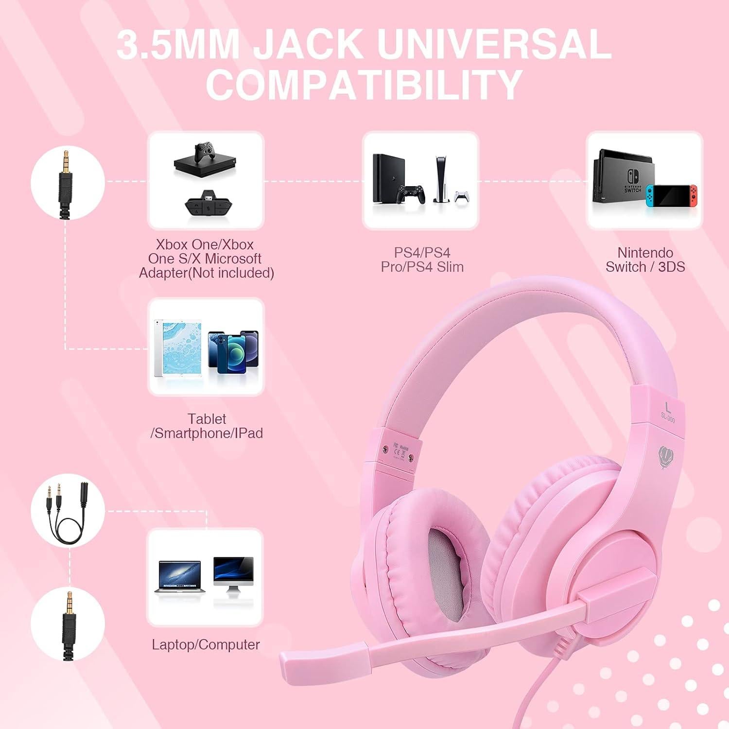 Auriculares Gaming ShinePick Rosa con Micrófono y Control de Volumen