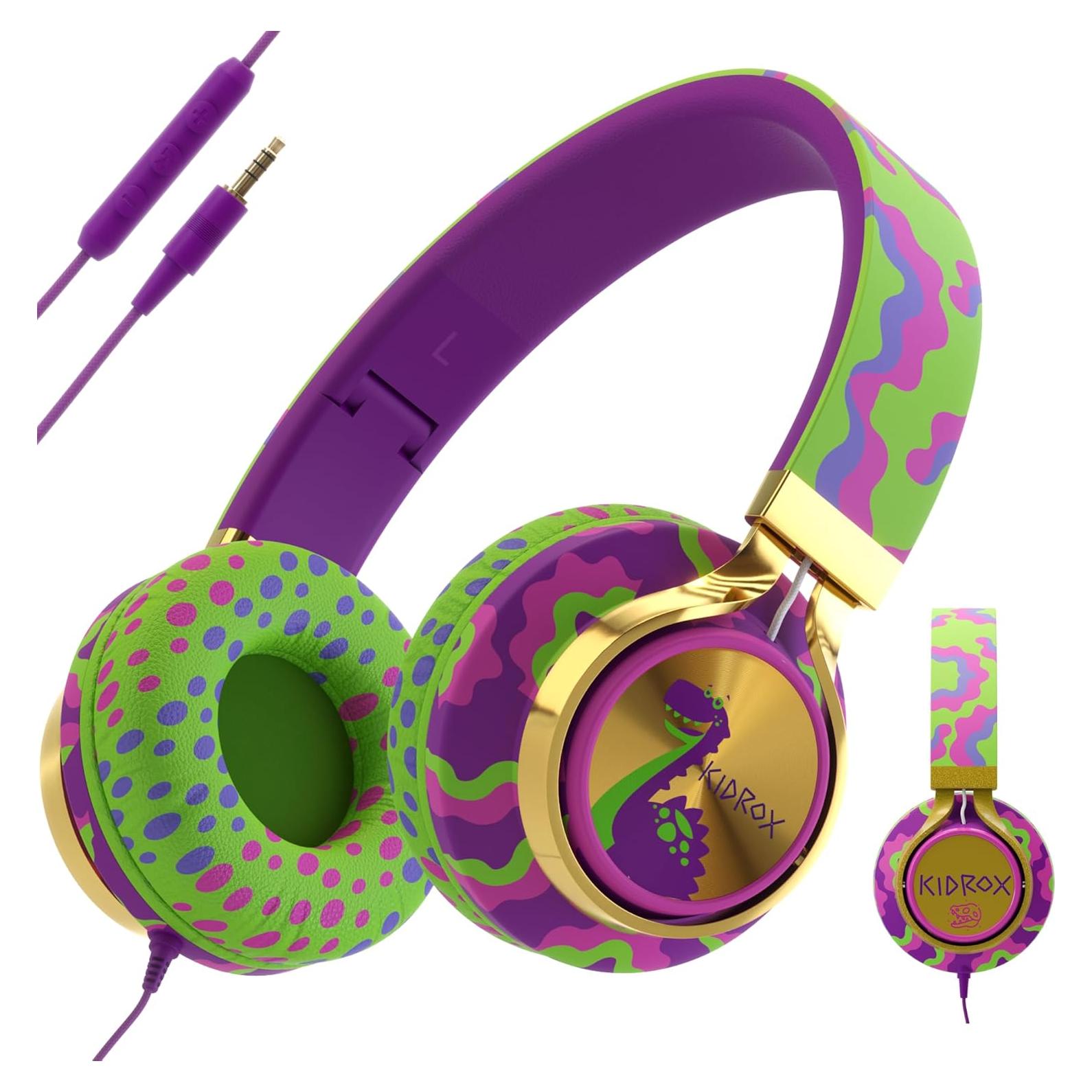 Auriculares Kidrox® Dino Oro para Niños con Cable y Micrófono
