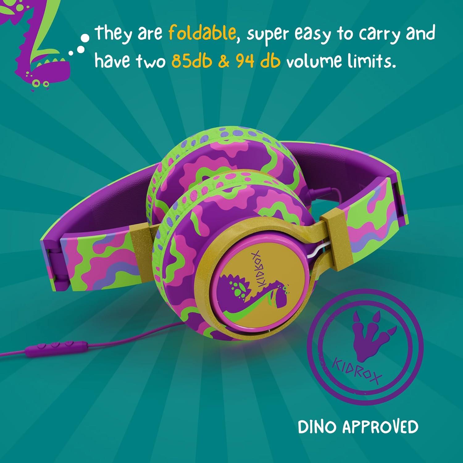 Auriculares Kidrox® Dino Oro para Niños con Cable y Micrófono