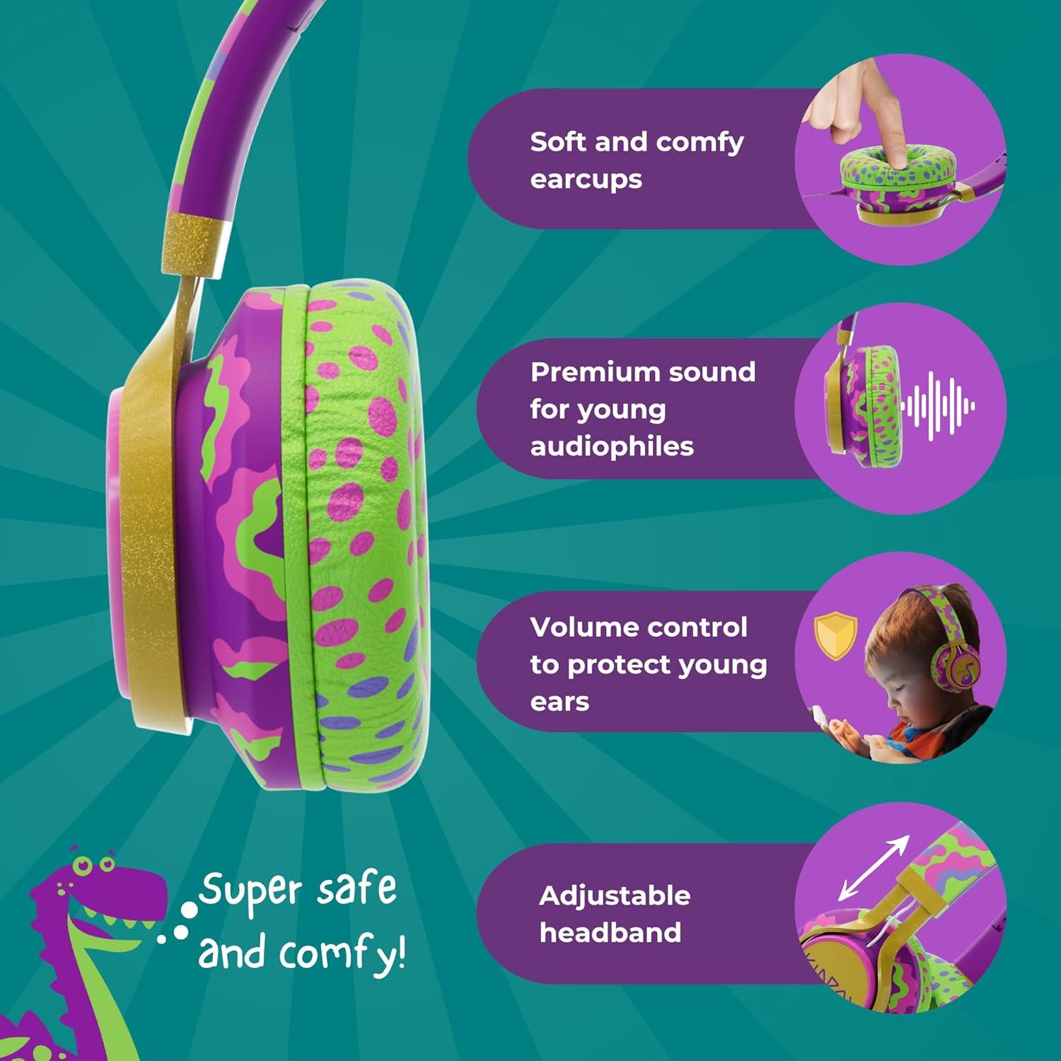 Auriculares Kidrox® Dino Oro para Niños con Cable y Micrófono