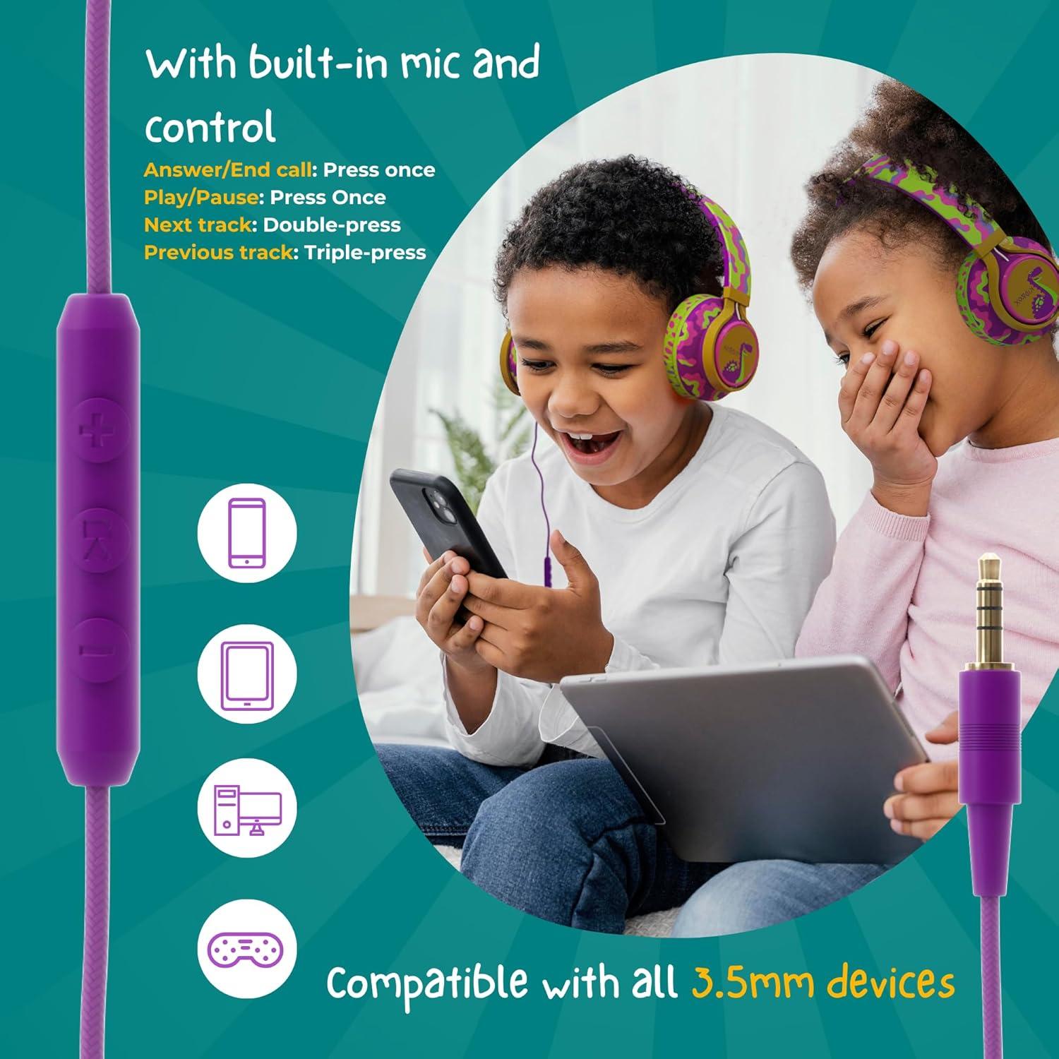 Auriculares Kidrox® Dino Oro para Niños con Cable y Micrófono