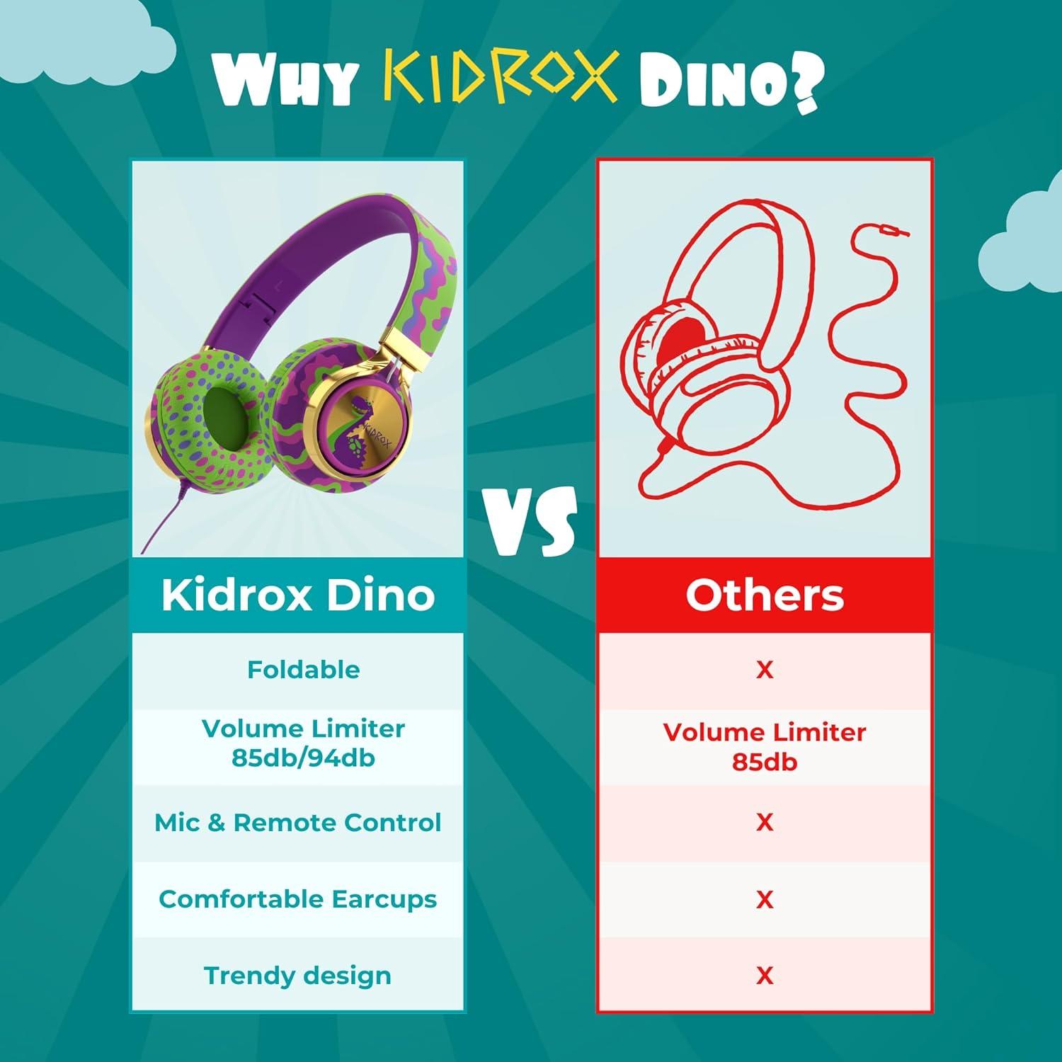 Auriculares Kidrox® Dino Oro para Niños con Cable y Micrófono