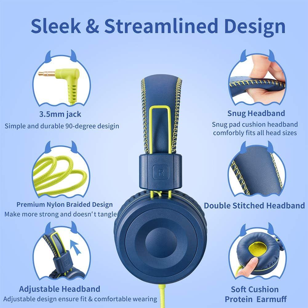 M1 Kids Headphones Wired Headphone for Kids,Foldable Adjustable Stereo Tangle-Free,3.5MM Jack Wire Cord On-Ear Headphone for Children (Blue)