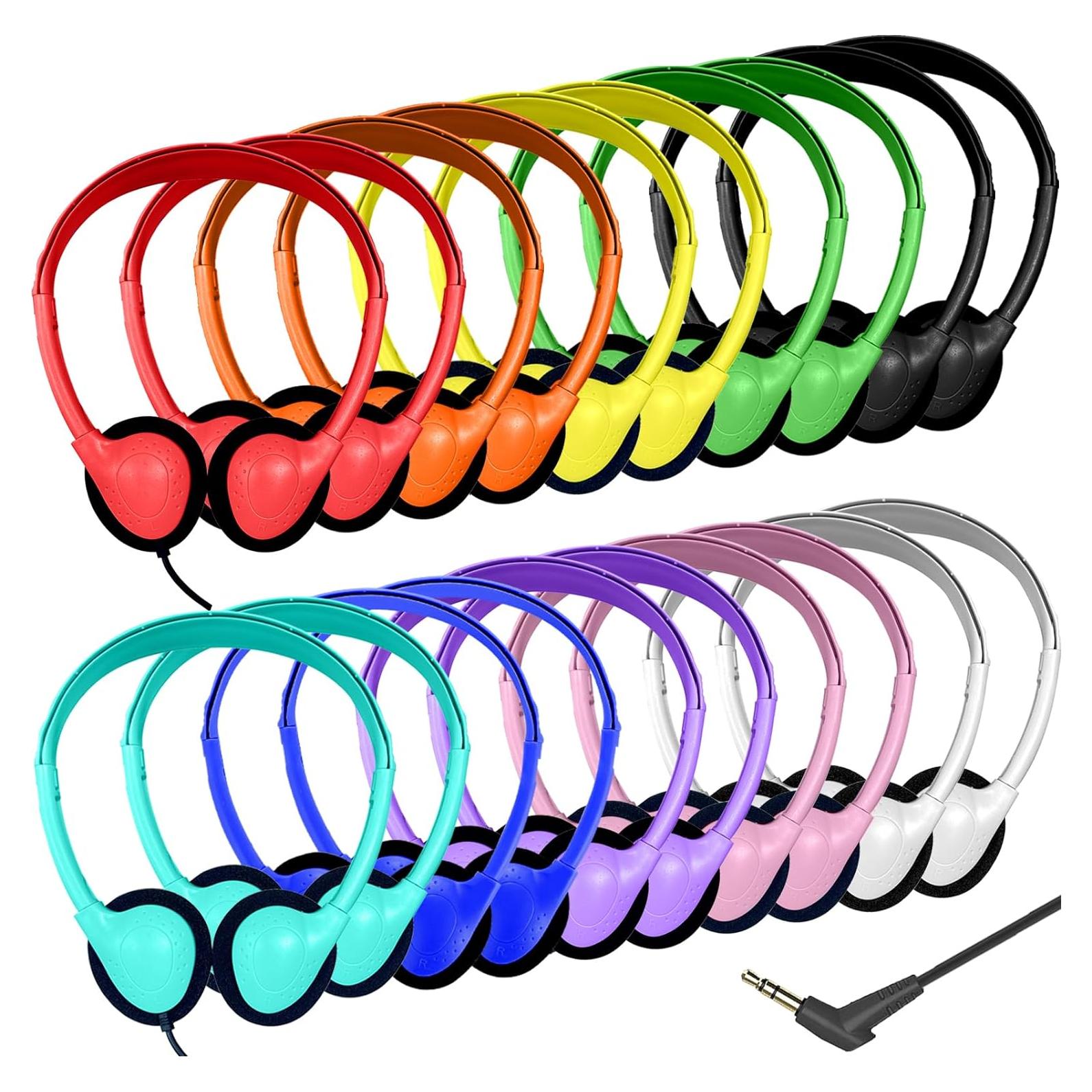 20 Pack Bulk Classroom Headphones for Students Kids School, Wholesale Headphones Class Set with 3.5mm Jack for Chromebook Laptop PC Computer(10 Mixed Colors)