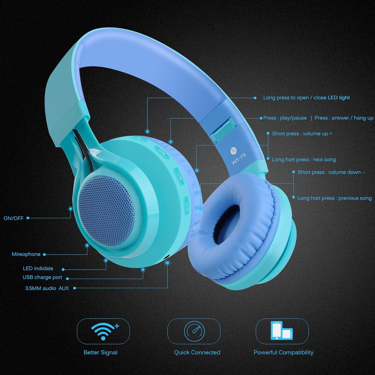 Auriculares Bluetooth Riwbox WT-7S Plegables para Niños Azul