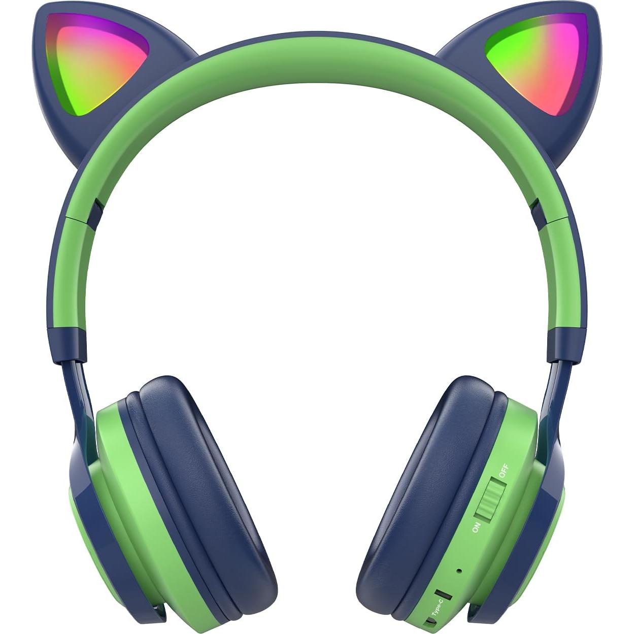 Auriculares Riwbox CT-7S Bluetooth Niños Orejas de Gato Verde y Azul
