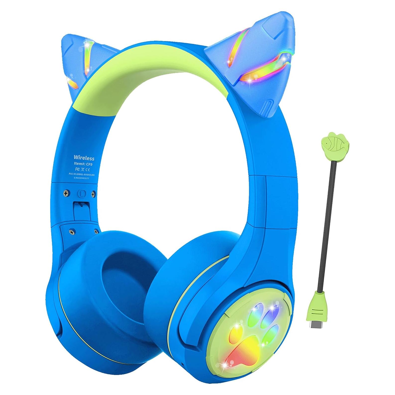 Auriculares Bluetooth Riwbox CF9 Niños Gato Verde Azul 85dB