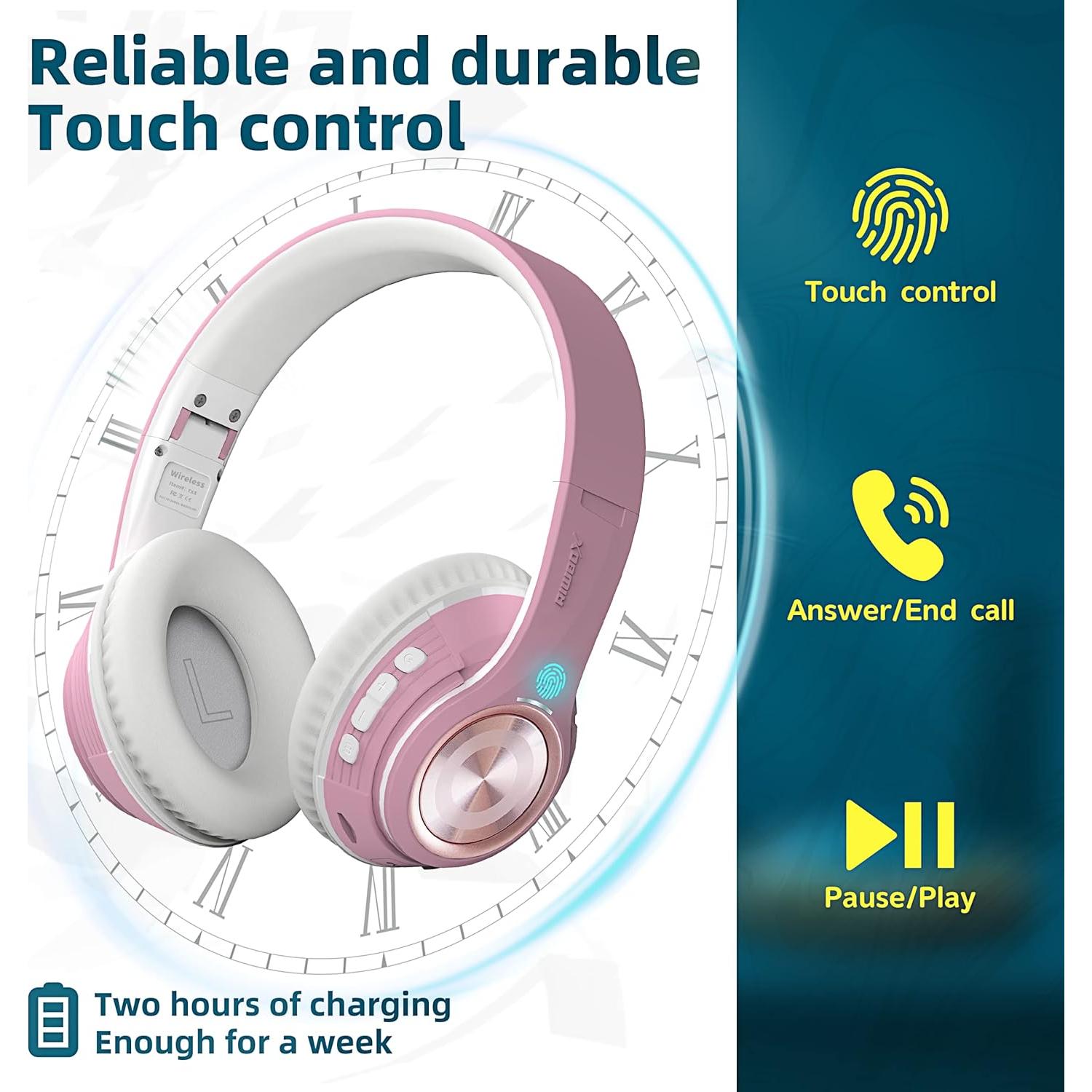 Auriculares Bluetooth Riwbox TX8 Rosa, HiFi Estéreo, 40H