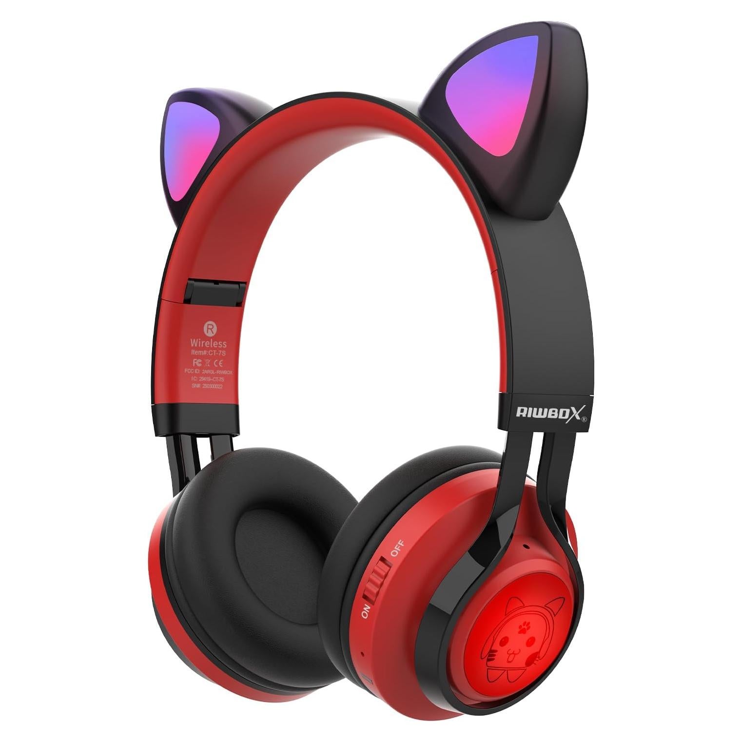 Auriculares Bluetooth Riwbox CT-7 Orejas de Gato LED Rojo Negro