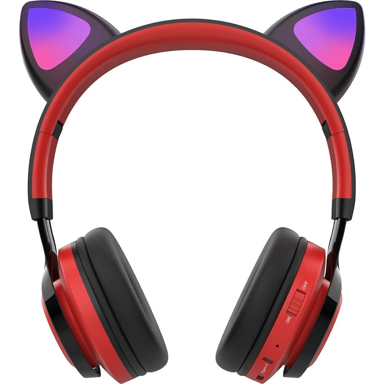 Auriculares Bluetooth Riwbox CT-7 Orejas de Gato LED Rojo Negro