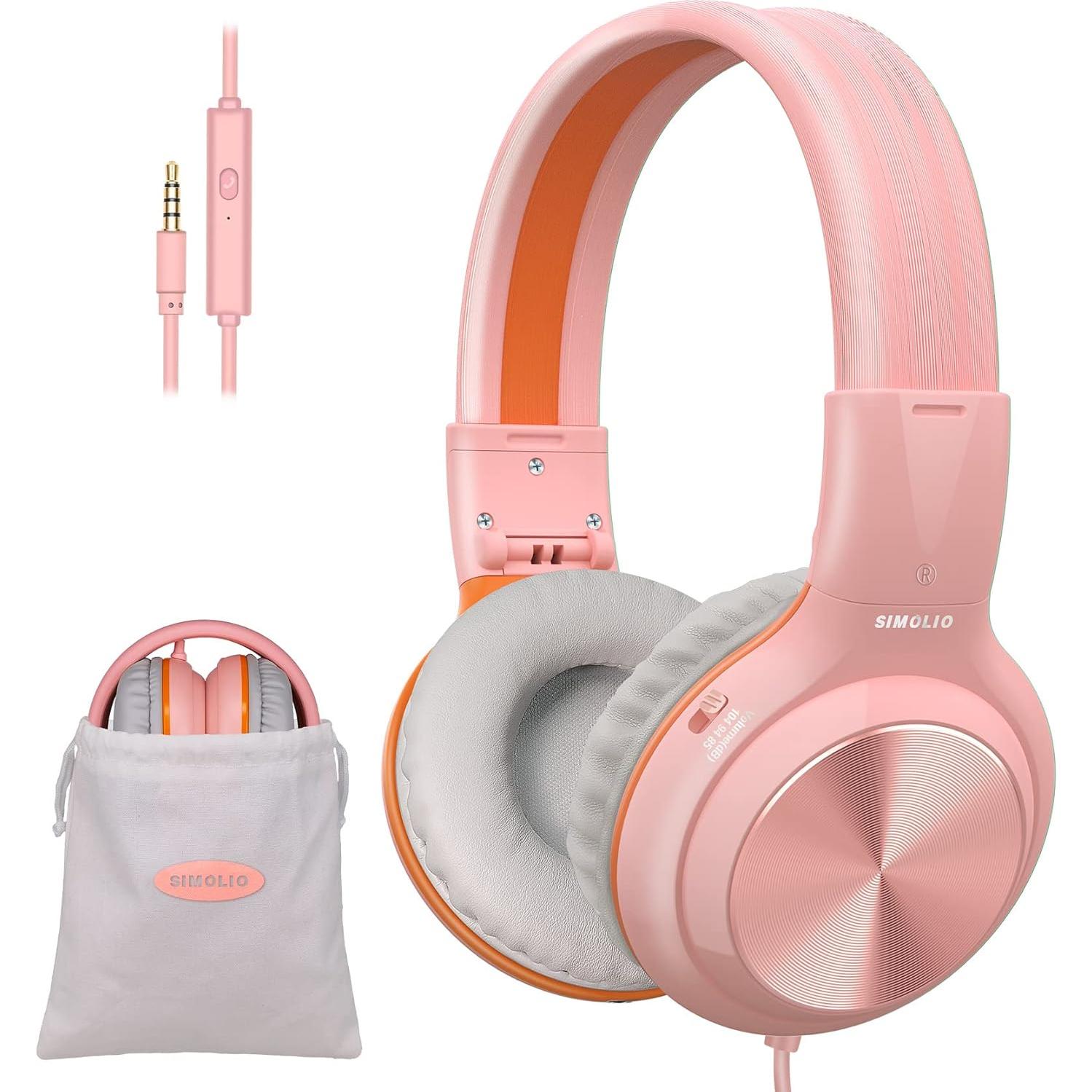 Auriculares con cable SIMOLIO para Niñas con Micrófono y Volumen Ajustable