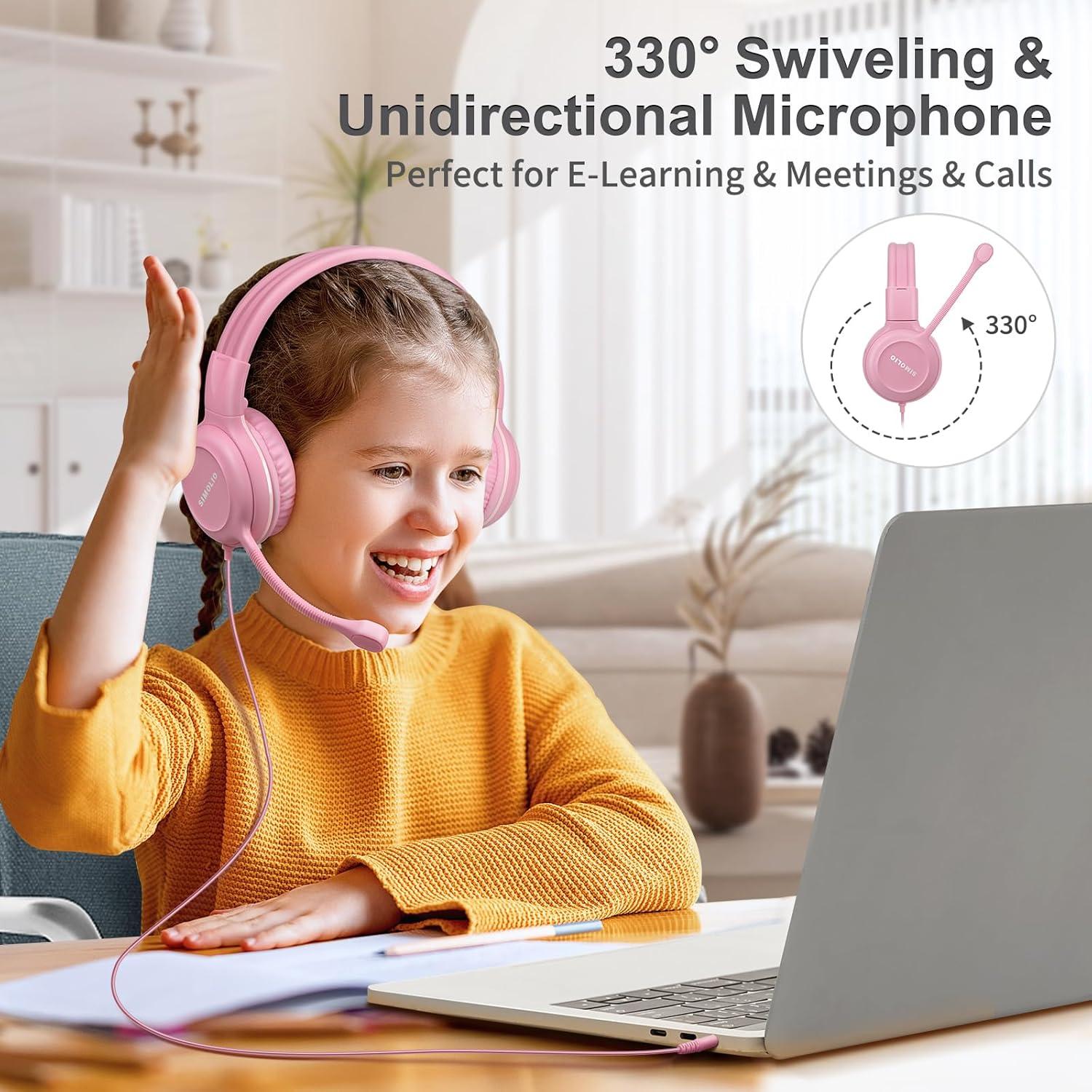 Auriculares con cable SIMOLIO para Niñas con Micrófono y Volumen Ajustable