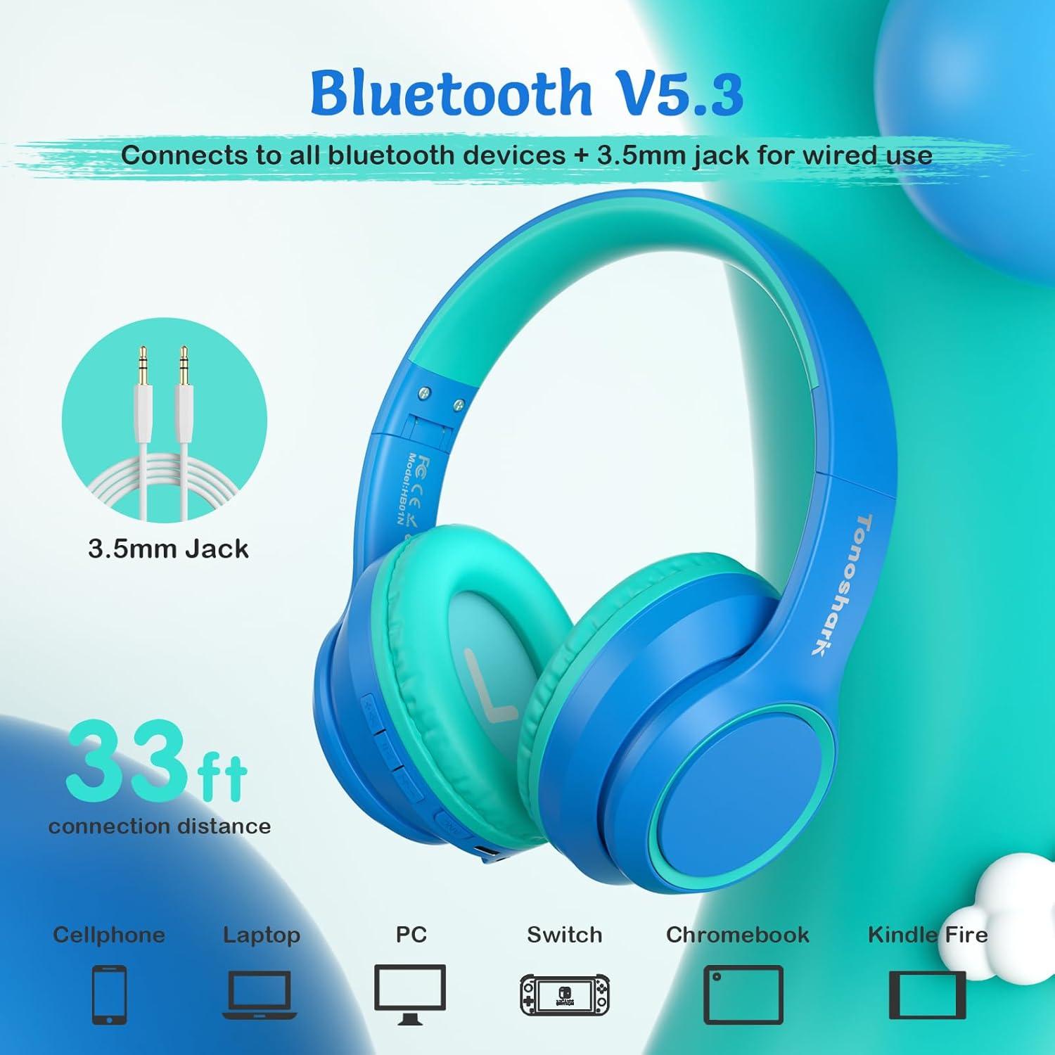 Auriculares Inalámbricos Bluetooth Tonoshark ANC Niños Azul 60H