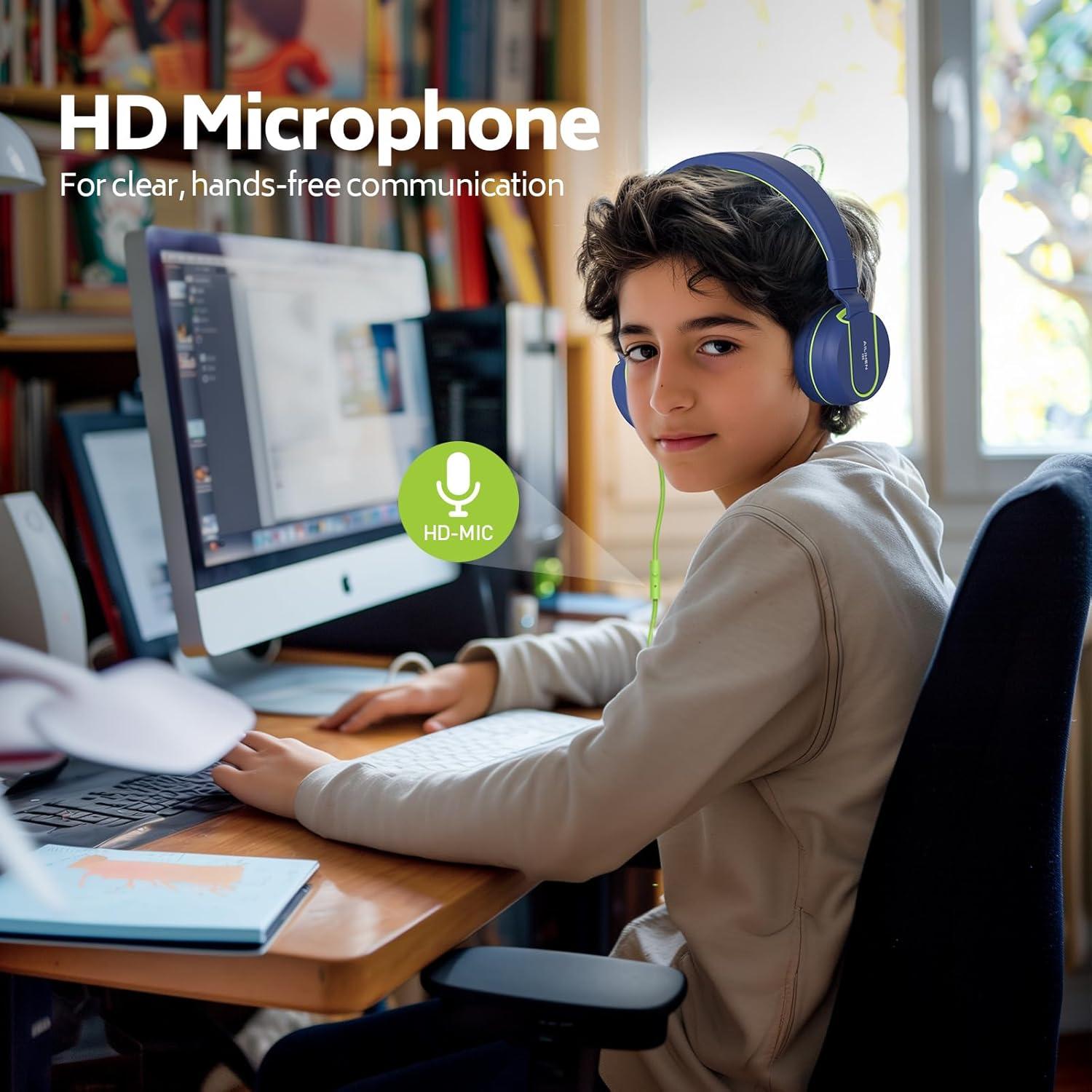 AILIHEN Kids Headphones Bulk 10-Pack for K-12 School Classroom, On-Ear Wired Headset with Microphone for Students Children with 93dB Volume Limited, 3.5mm Jack for Chromebooks Tablets Laptop Computer