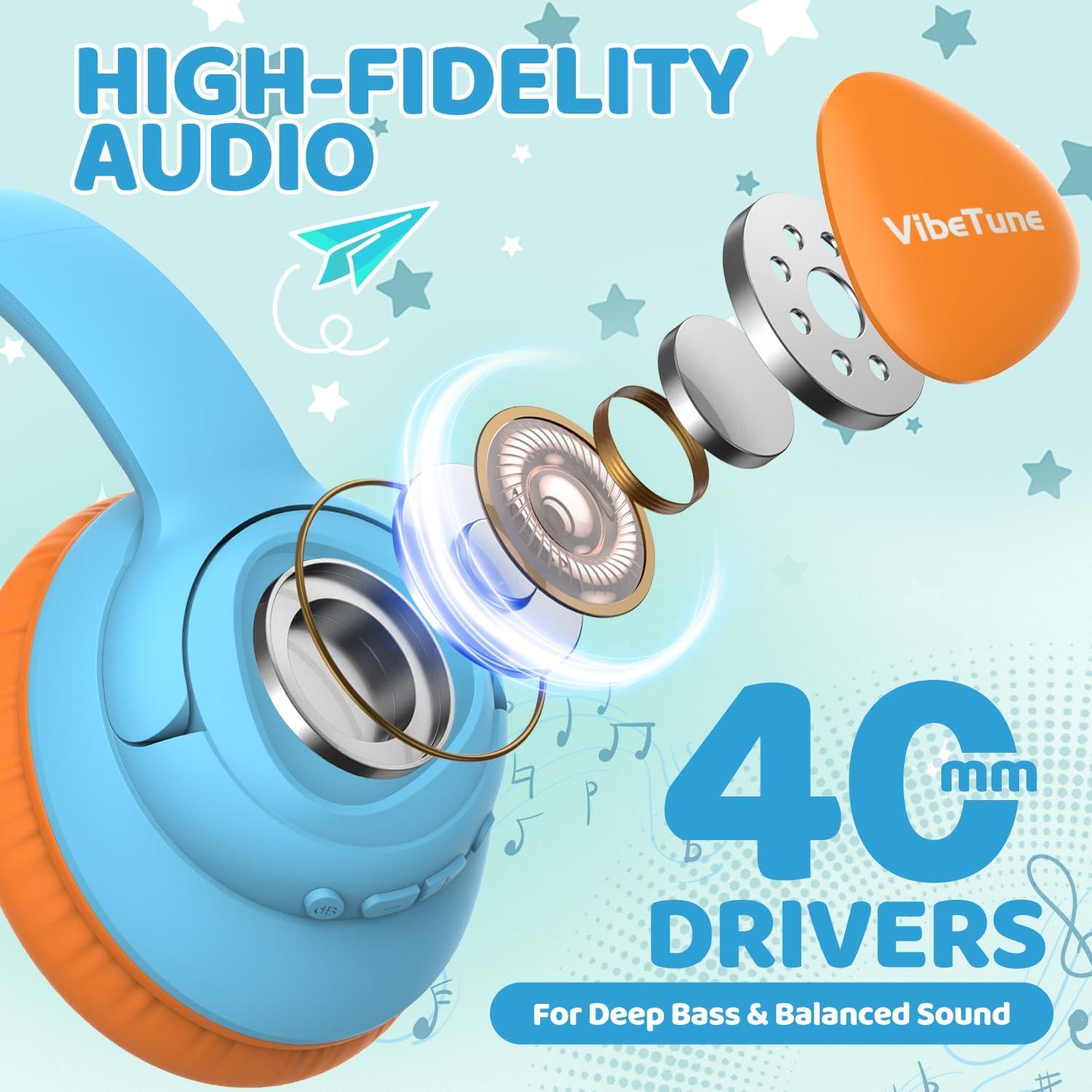 Auriculares Inalámbricos VibeTune T1 para Niños Azul, 60H Batería