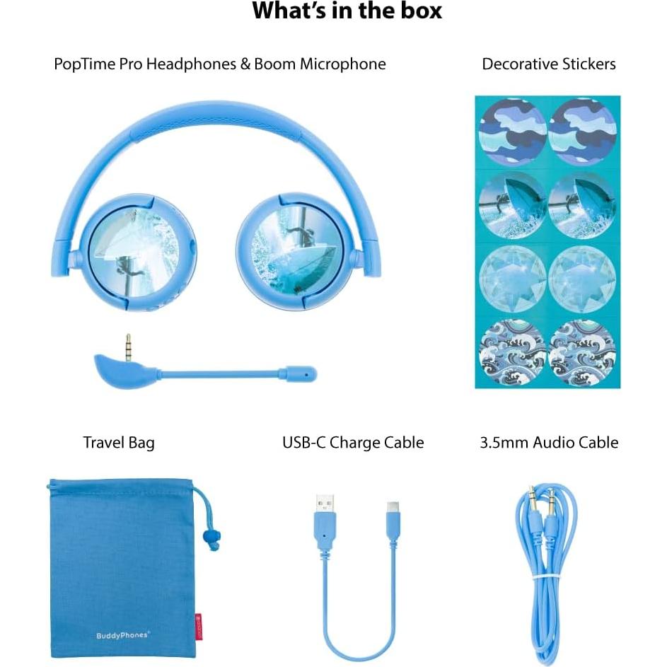 Made for Amazon Bluetooth Kids Headphones with Boom Microphone | Blue