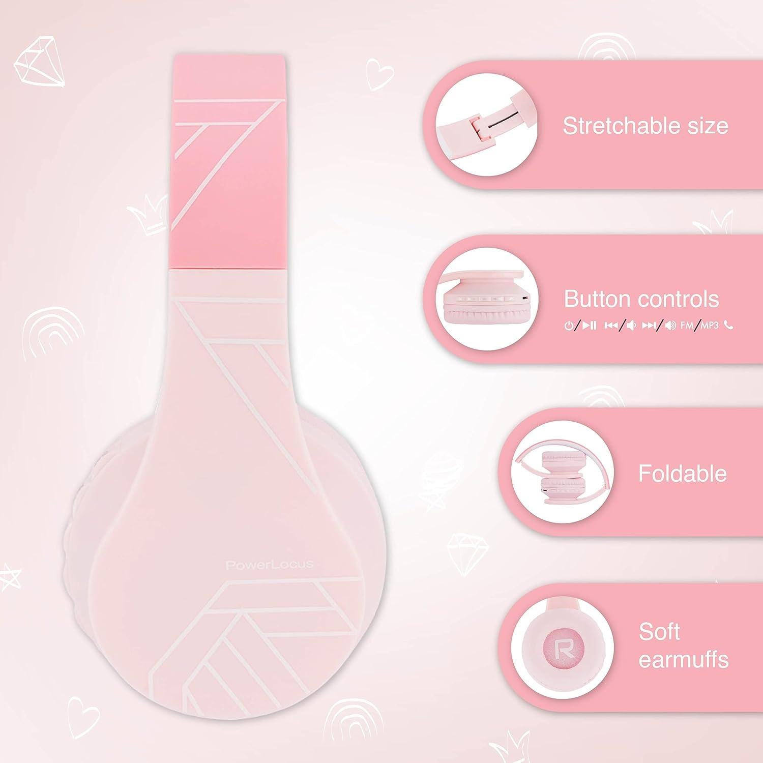 Auriculares Bluetooth PowerLocus P1 para Niños Rosa 85dB